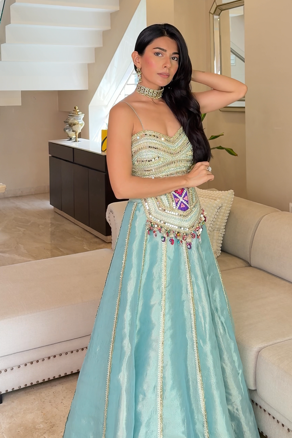 Sea Green Radhica Diwan Rang Rasaiya Lehenga for Festive Occasions