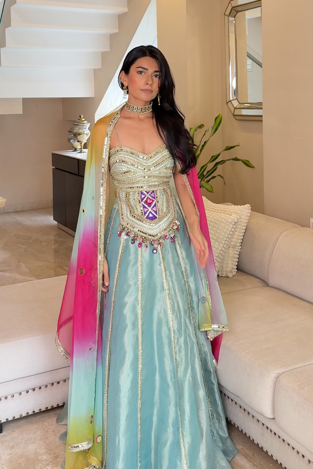 Sea Green Radhica Diwan Rang Rasaiya Lehenga for Festive Occasions
