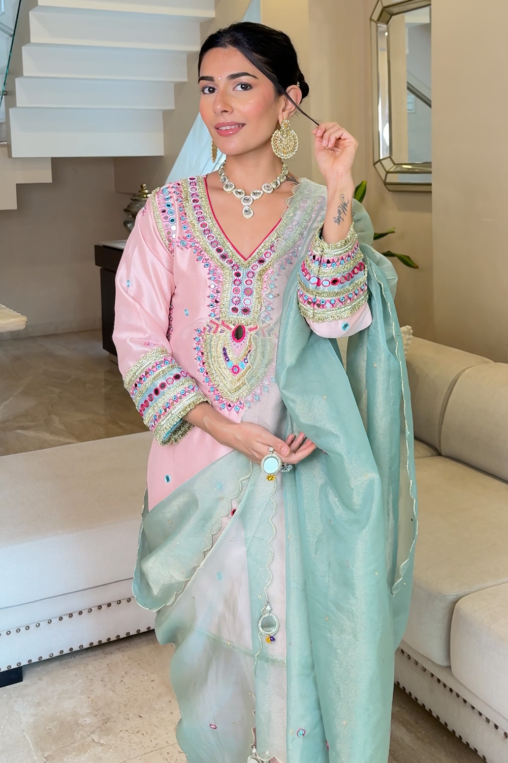 Blush Pink Silk Blend Sahar Salwar Set for Festive Occasions