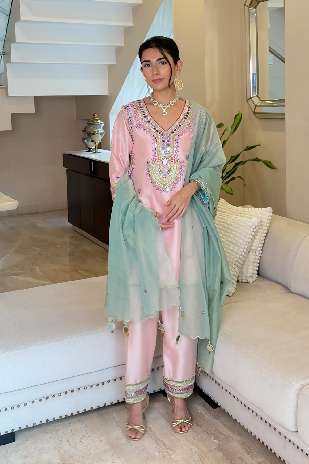 Blush Pink Silk Blend Sahar Salwar Set for Festive Occasions