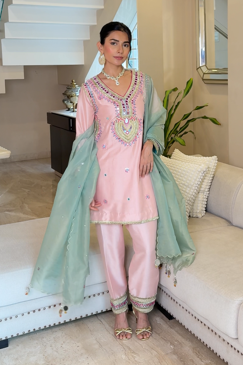 Blush Pink Silk Blend Sahar Salwar Set for Festive Occasions