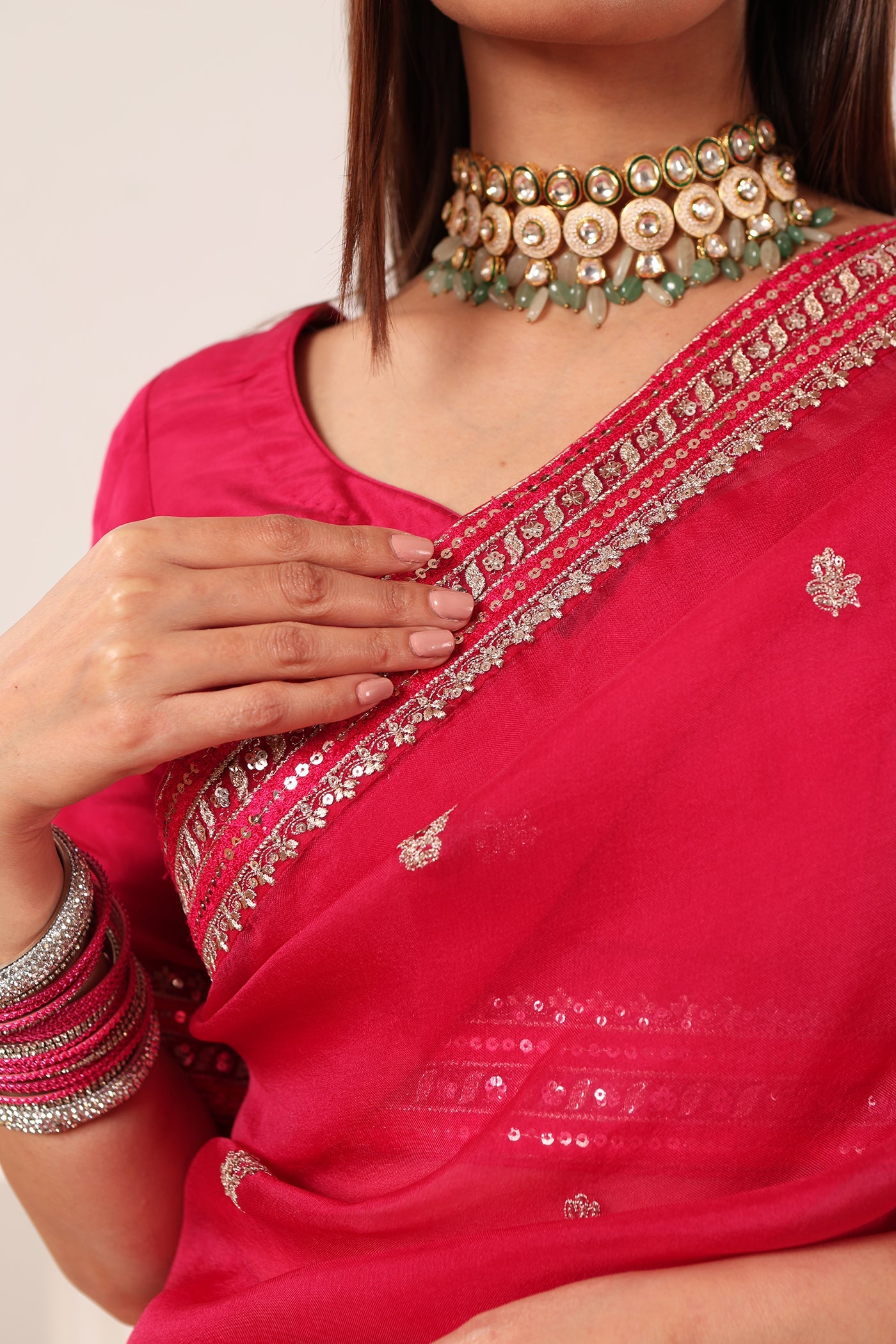 Priya Banerjee in Bridal-Red Embroidered Pure Silk-Organza Saree-Blouse Set