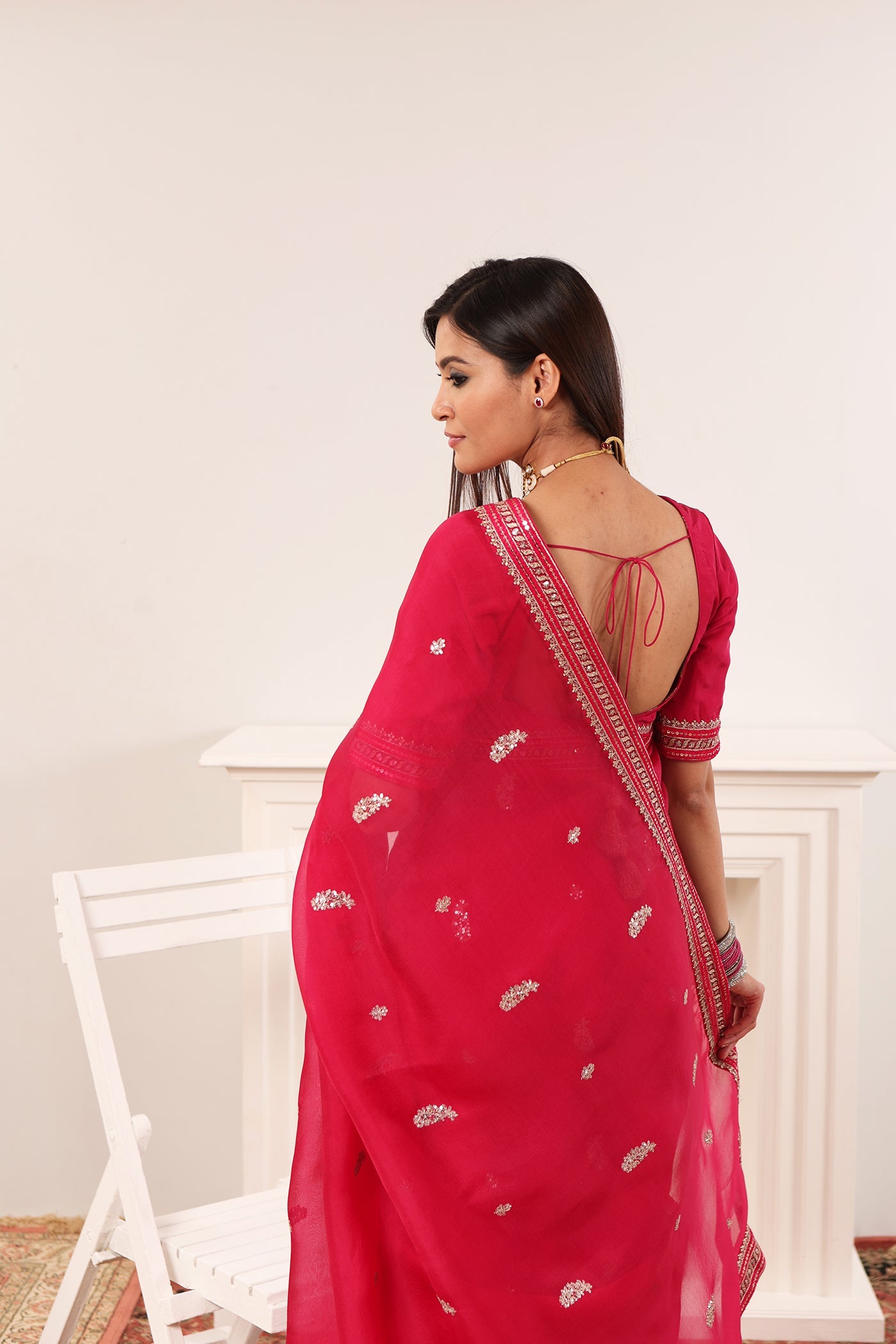 Priya Banerjee in Bridal-Red Embroidered Pure Silk-Organza Saree-Blouse Set
