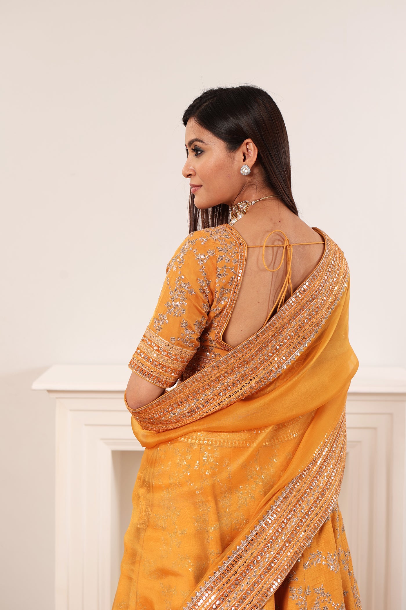 Mustard-Yellow Embroidered Raw-Silk Lehenga-Set With Pure Crepe-Silk Blouse & Pure Silk-Organza Dupatta