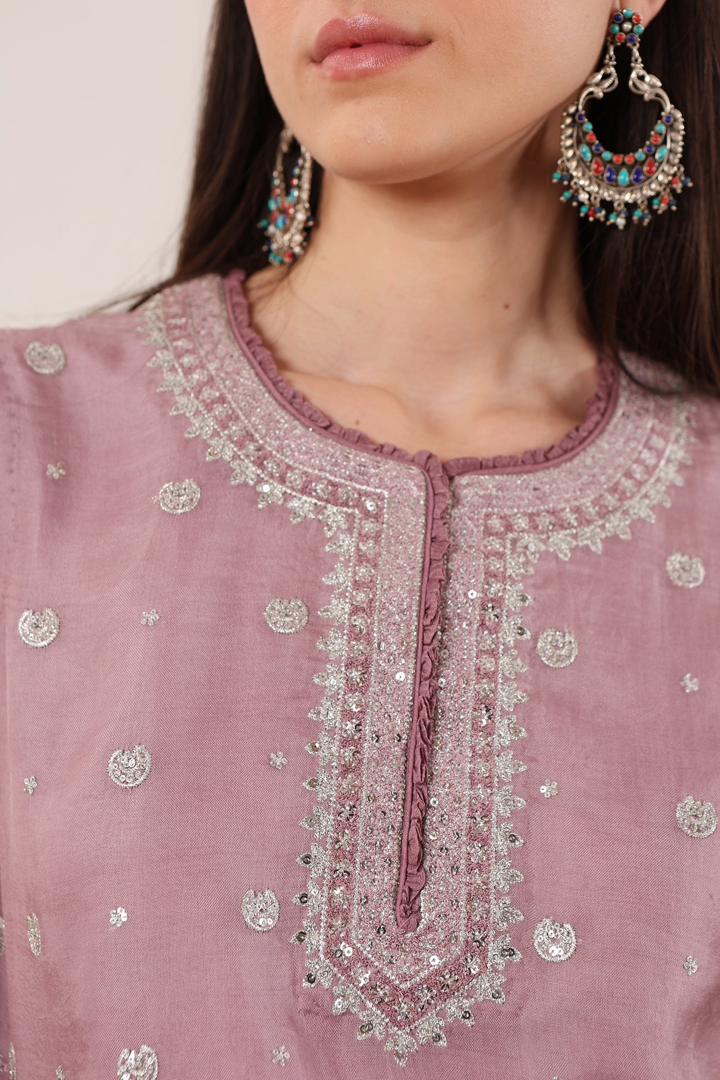 Lavender Embroidered Pure Silk-Organza Short-Kurta-Sharara Set