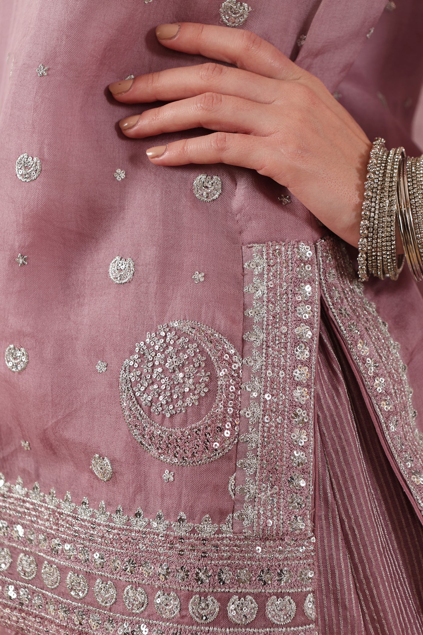Lavender Embroidered Pure Silk-Organza Short-Kurta-Sharara Set