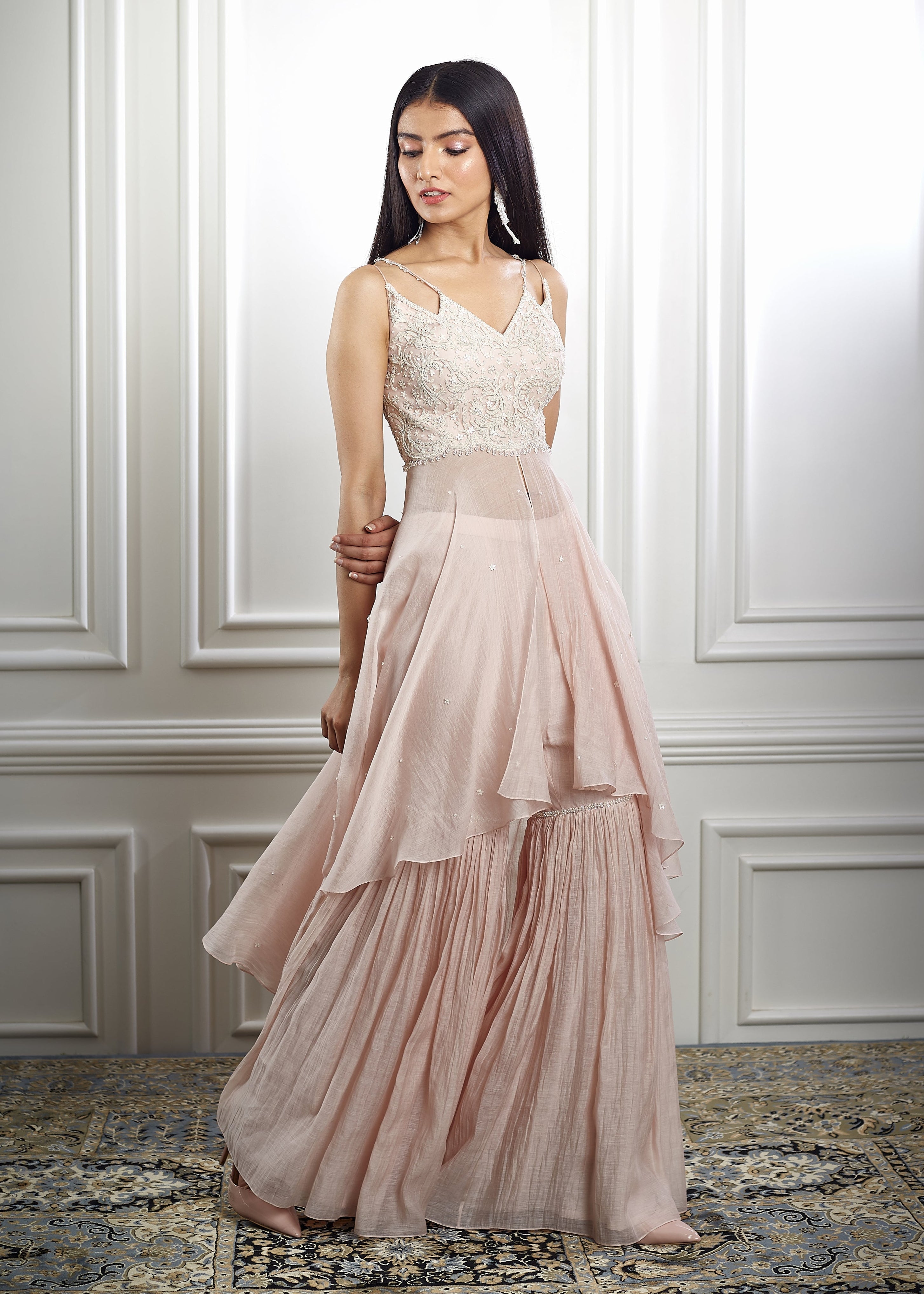 Peach Dori Kurta Sharara Set