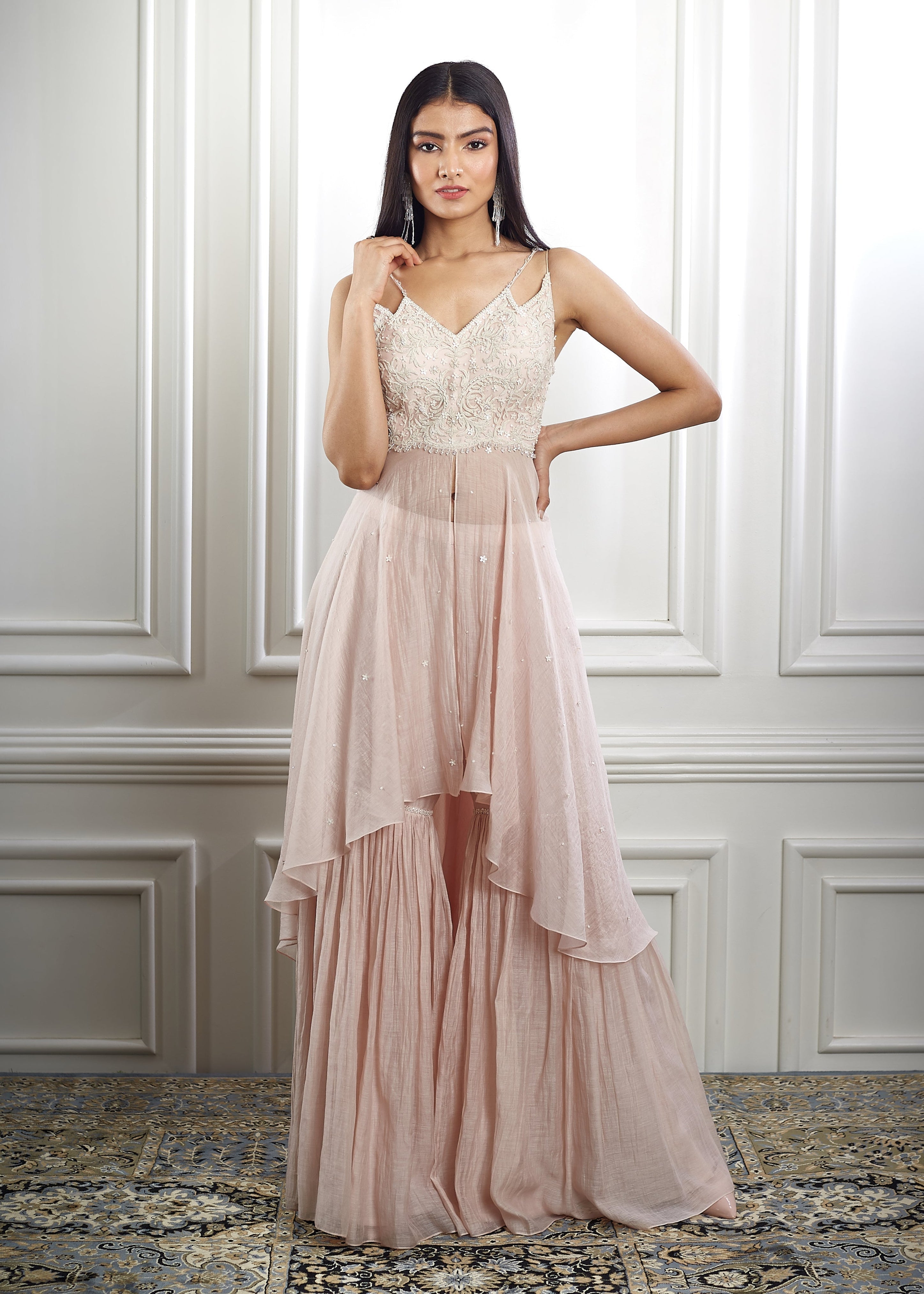 Peach Dori Kurta Sharara Set