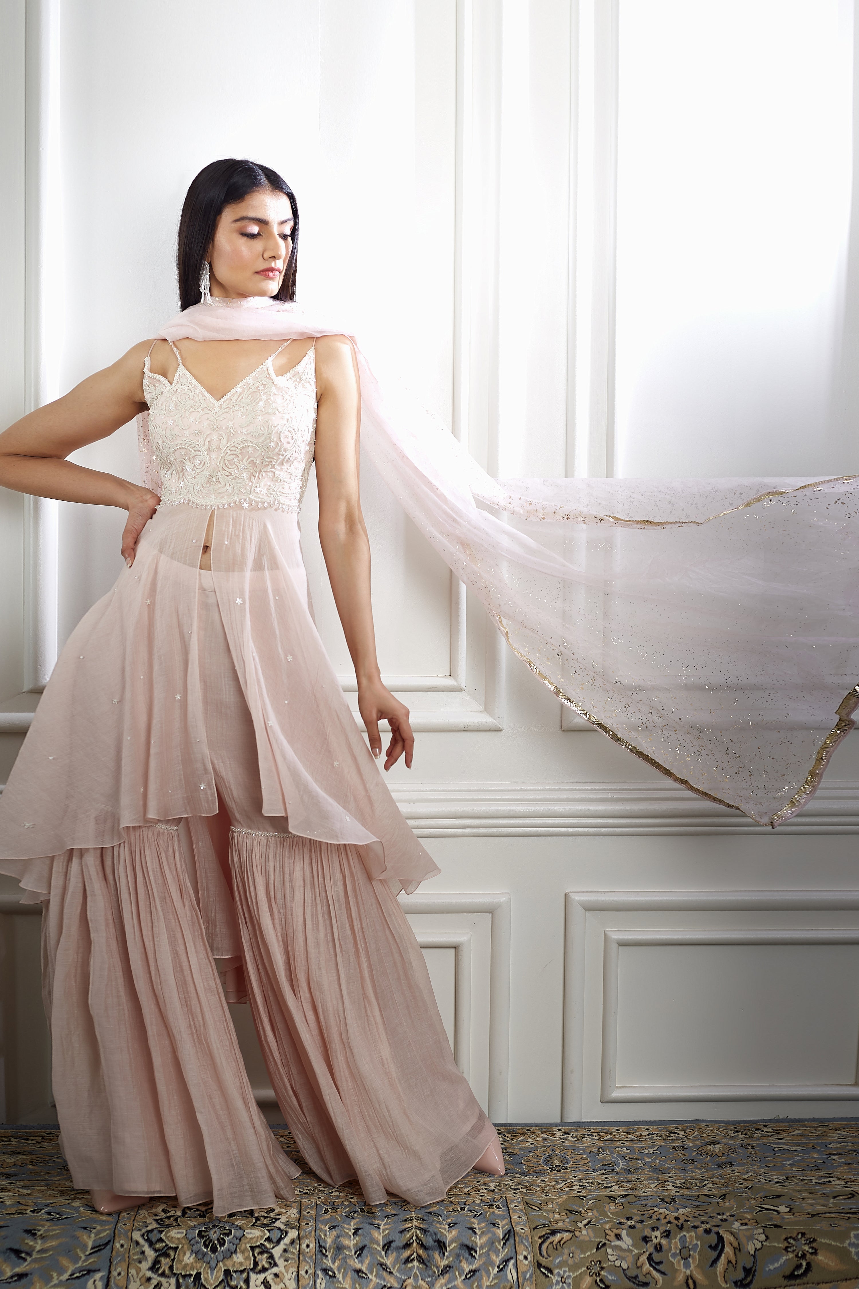 Peach Dori Kurta Sharara Set