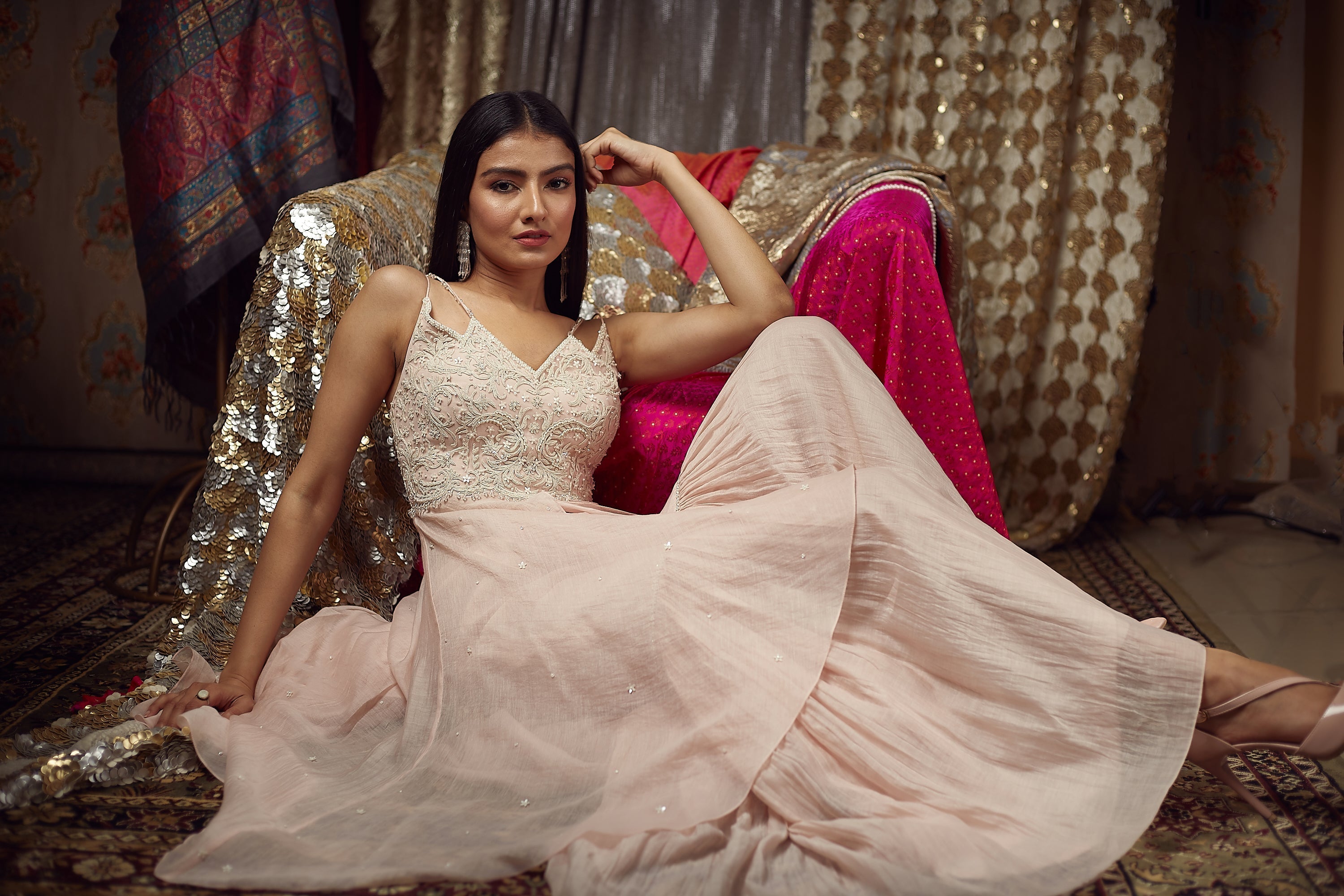 Peach Dori Kurta Sharara Set