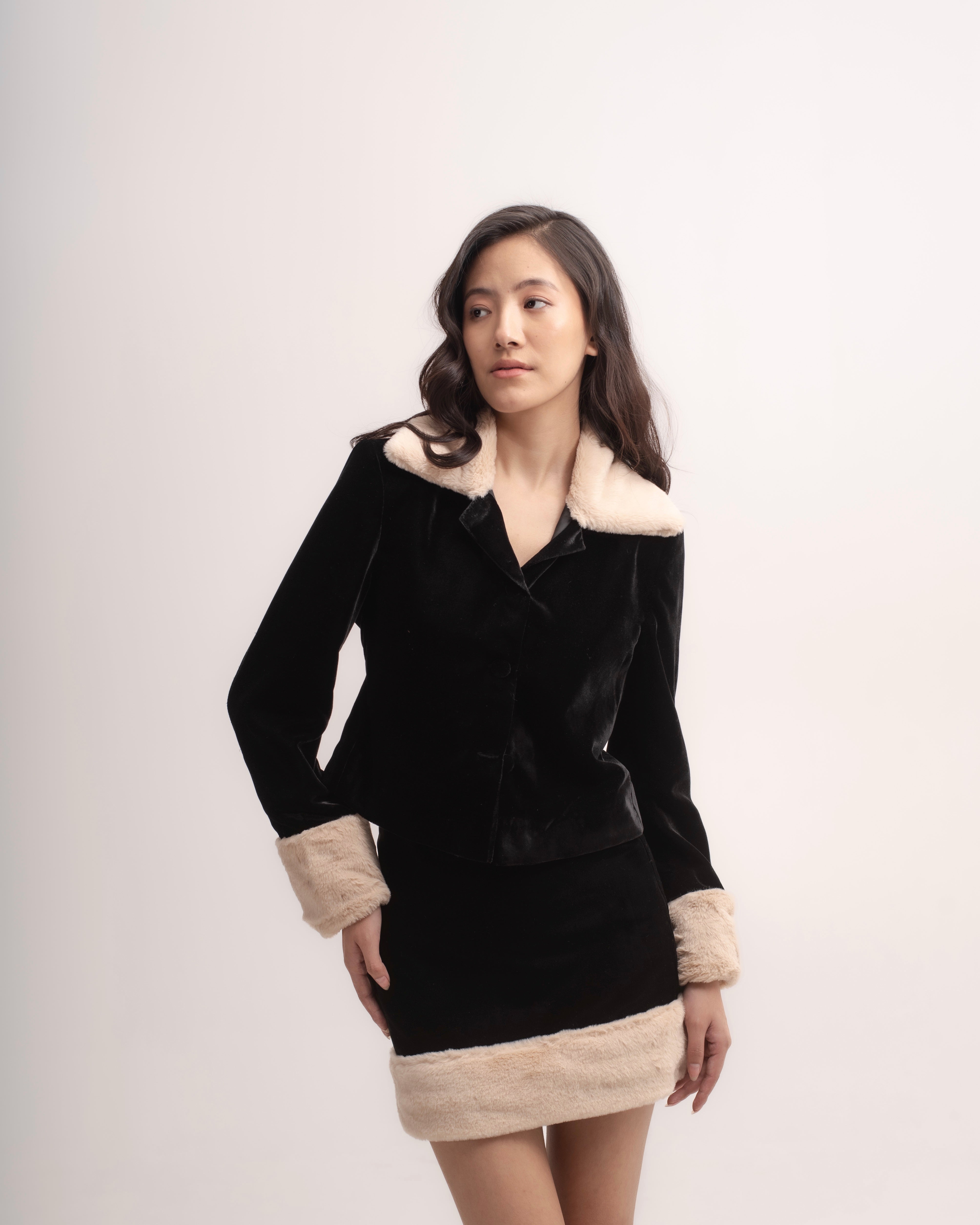 Silk-velvet fur mini skirt