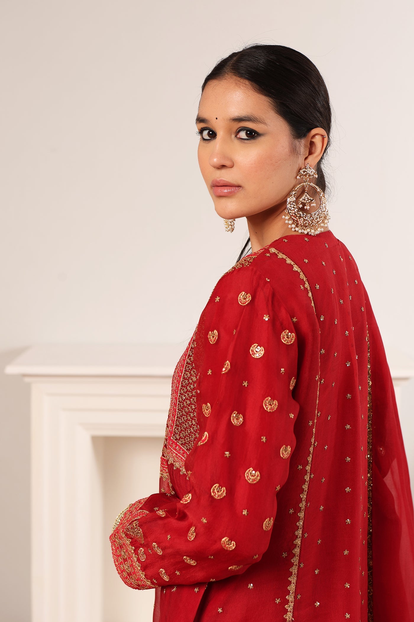 Bridal-Red Hand-Embroidered Pure Silk-Organza Kurta-Pants Set