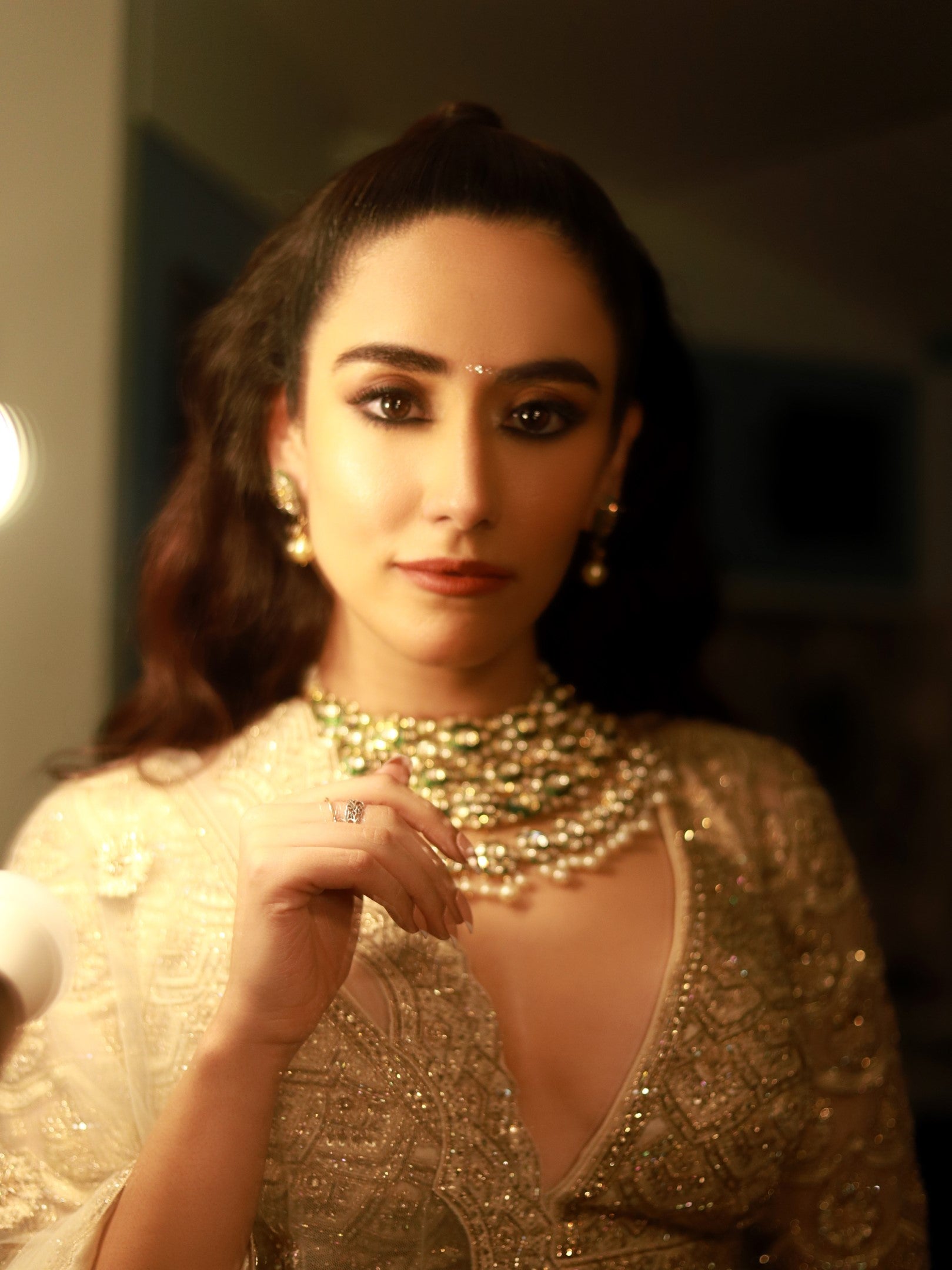 Jonita Gandhi In Light Beige Net Lehenga Choli Set