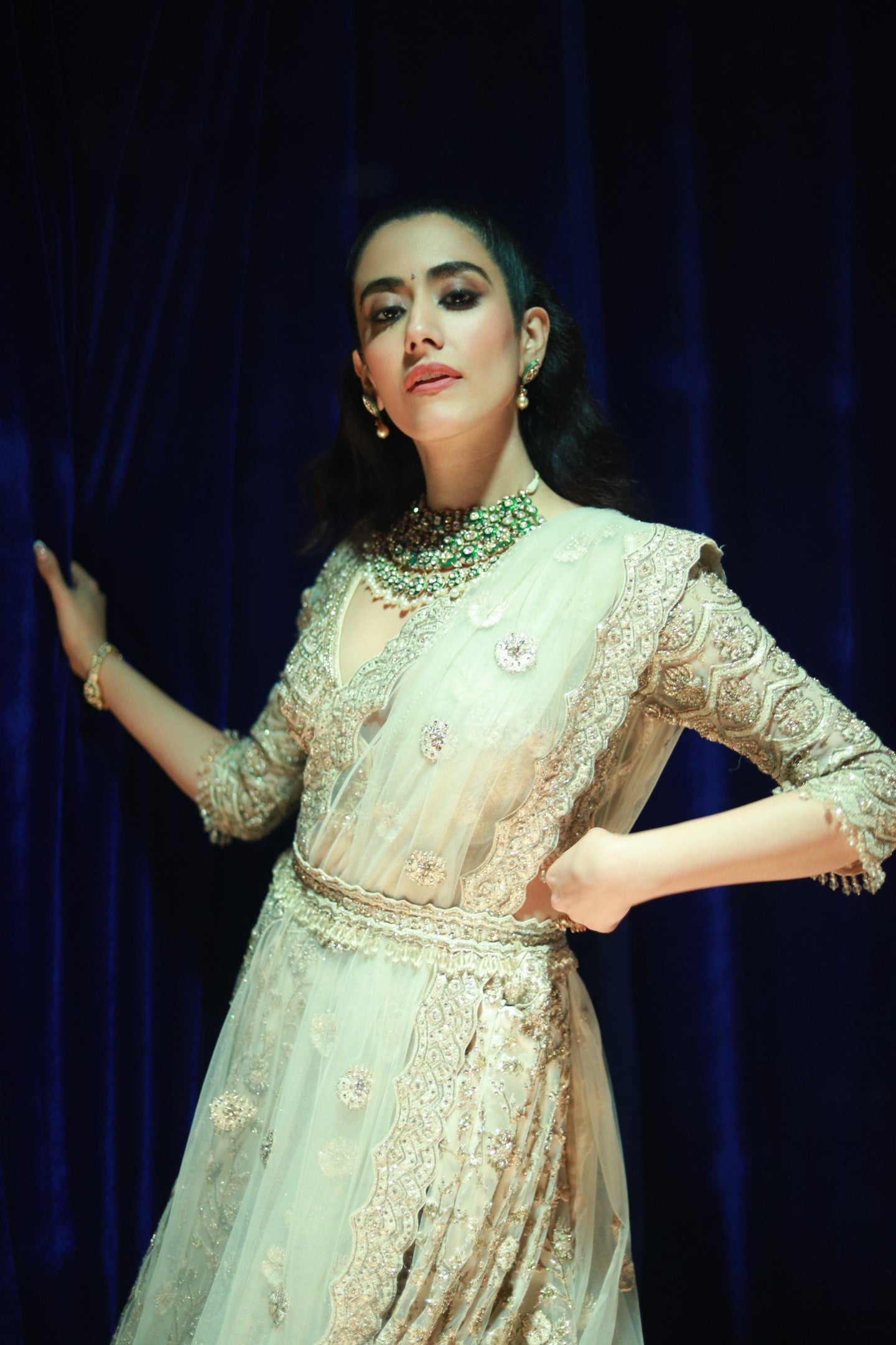 Jonita Gandhi In Light Beige Net Lehenga Choli Set