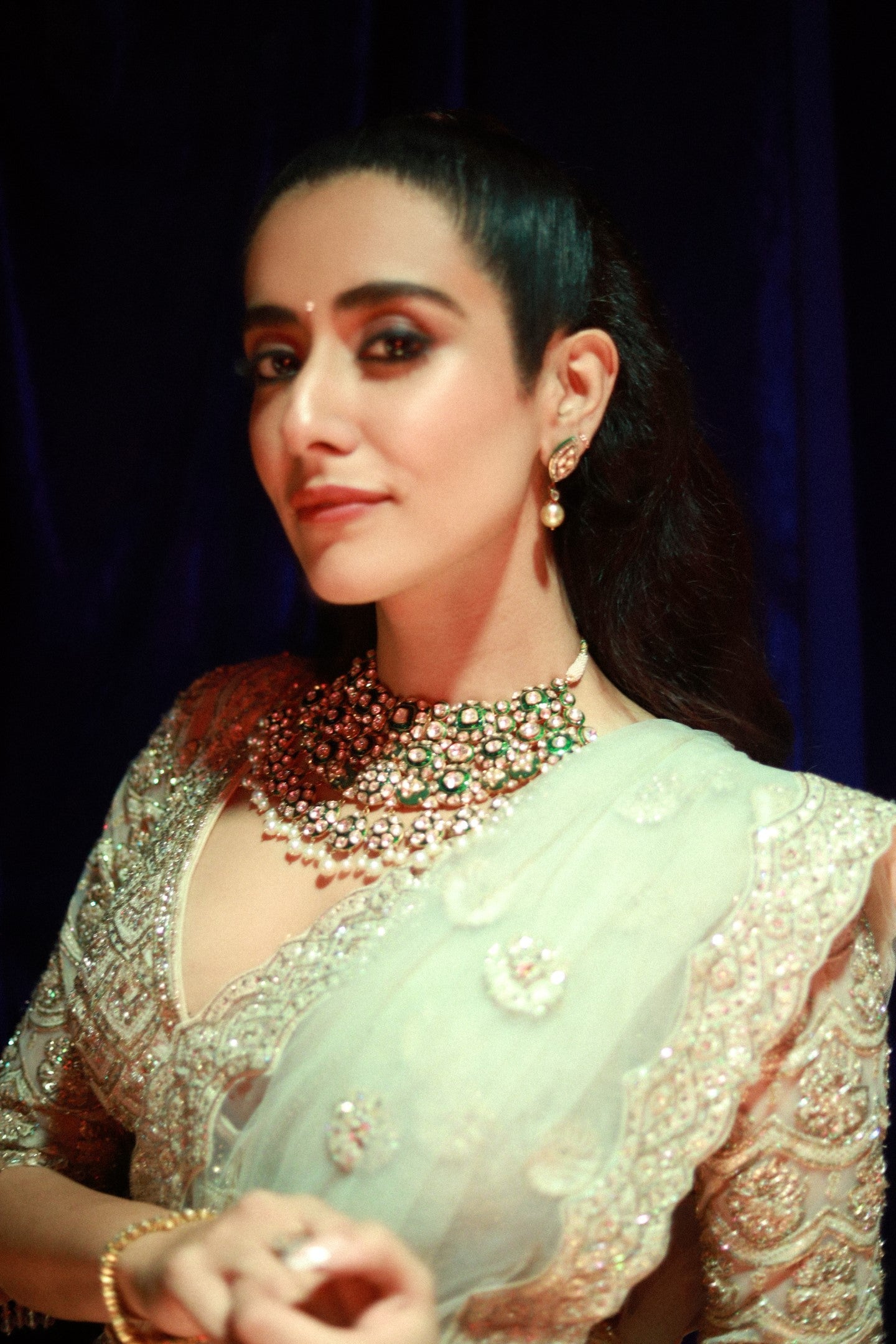 Jonita Gandhi In Light Beige Net Lehenga Choli Set