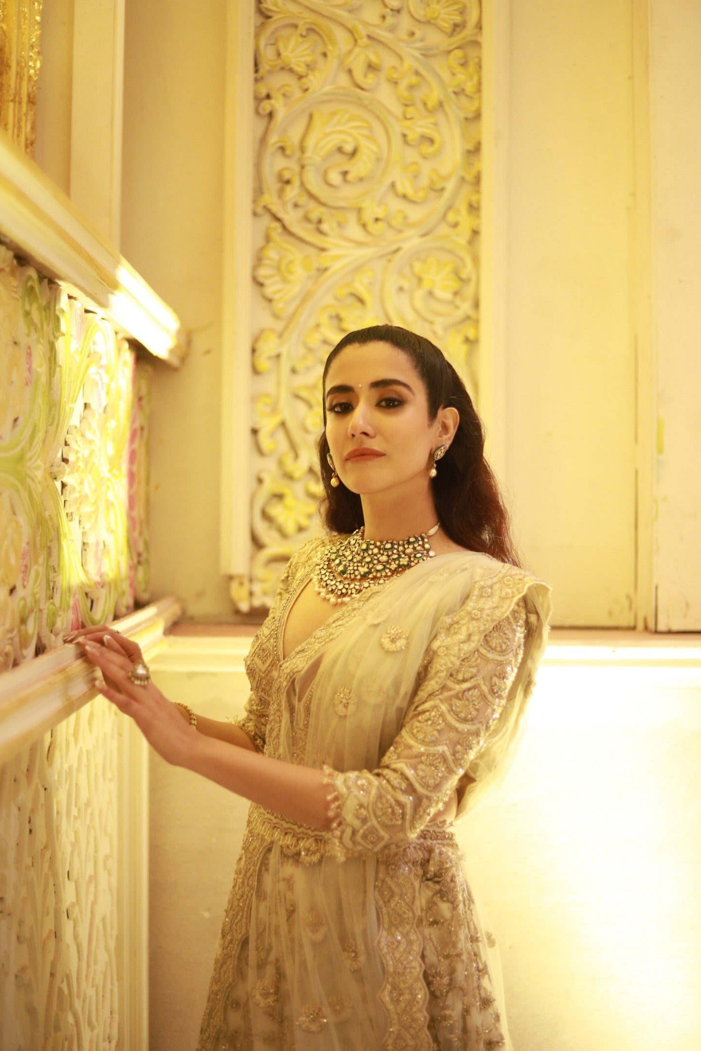 Jonita Gandhi In Light Beige Net Lehenga Choli Set