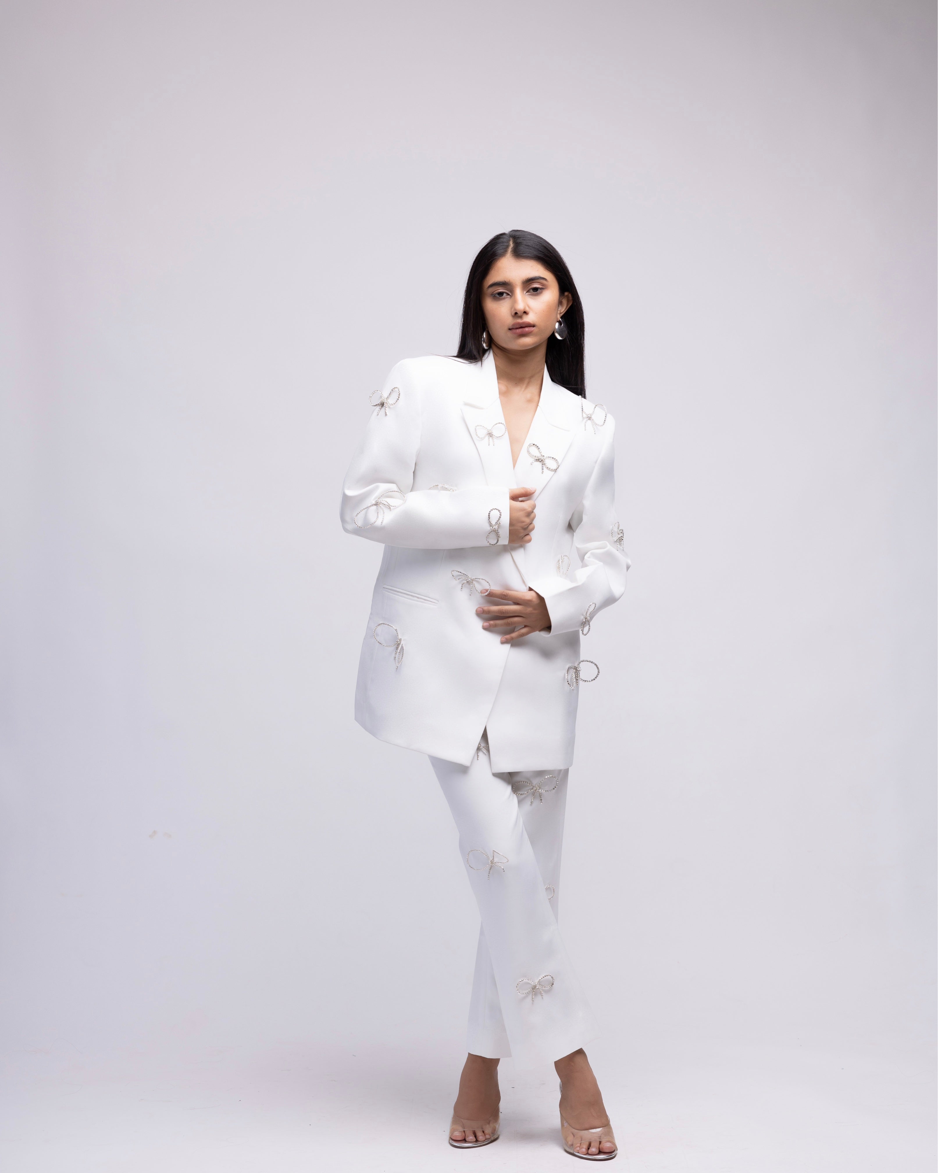 Oversized blazer with rhinestone bows