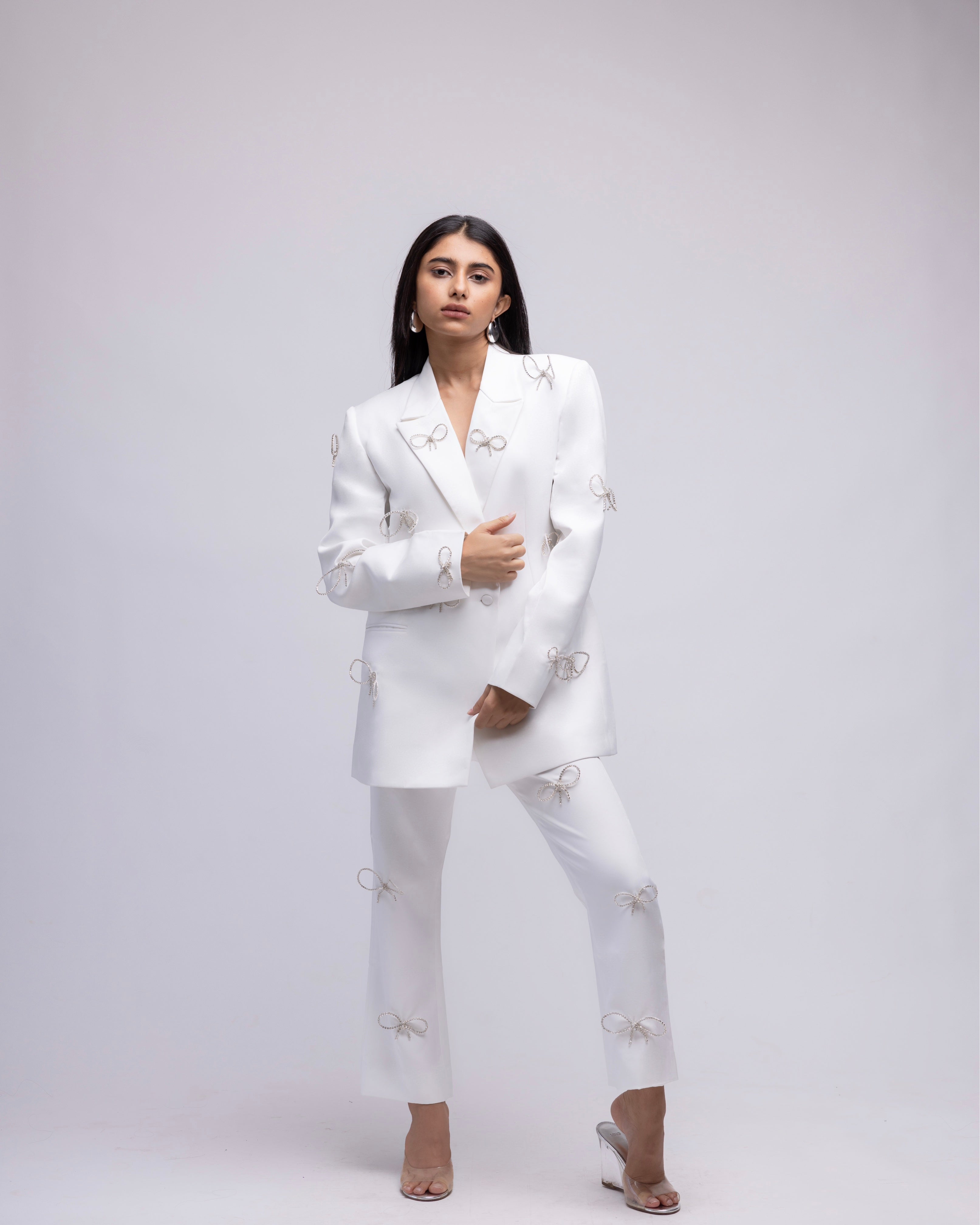 Oversized blazer with rhinestone bows