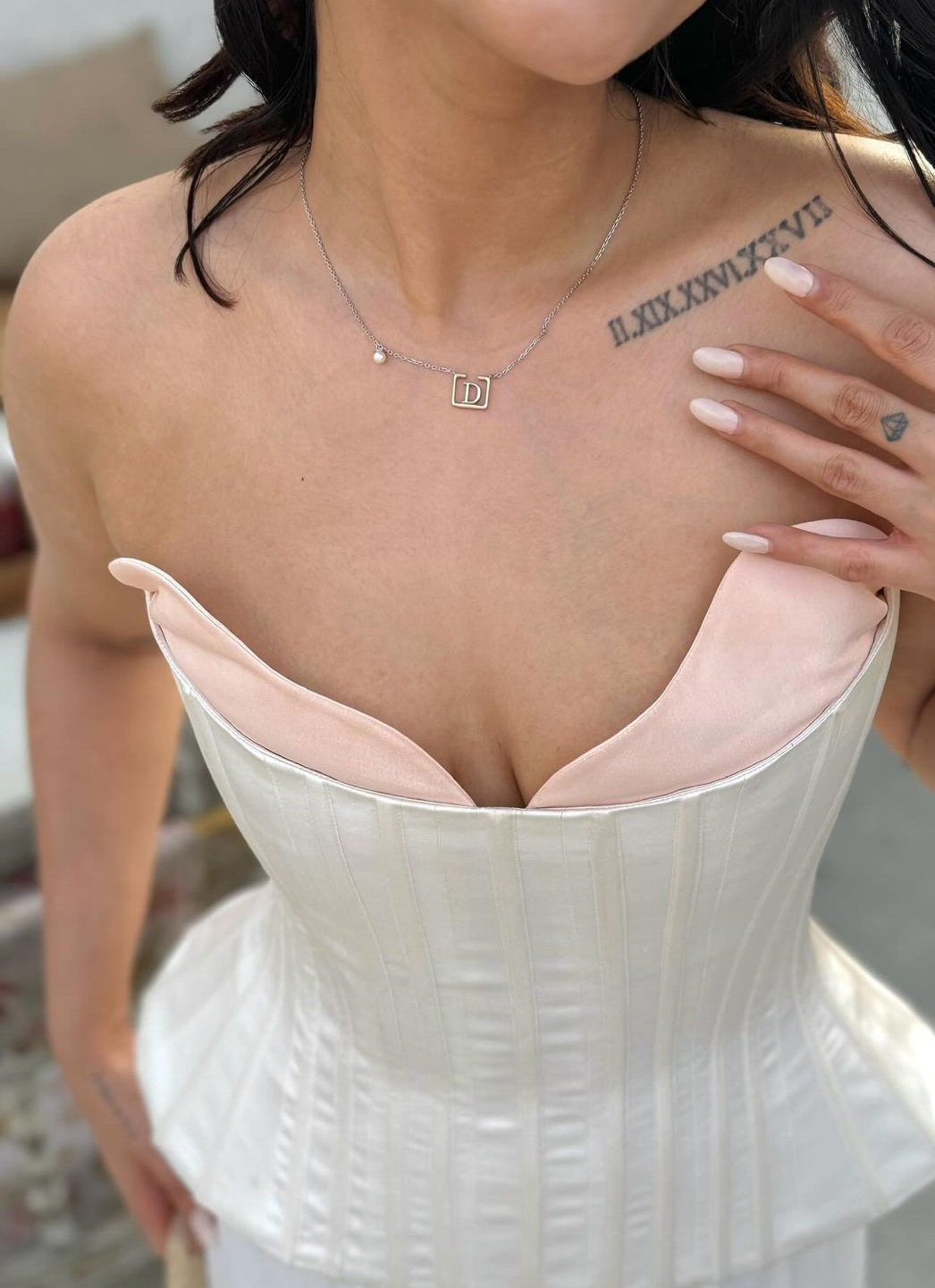 Serene Twilight White Corset with Flowy Net Skirt for Evening Wear