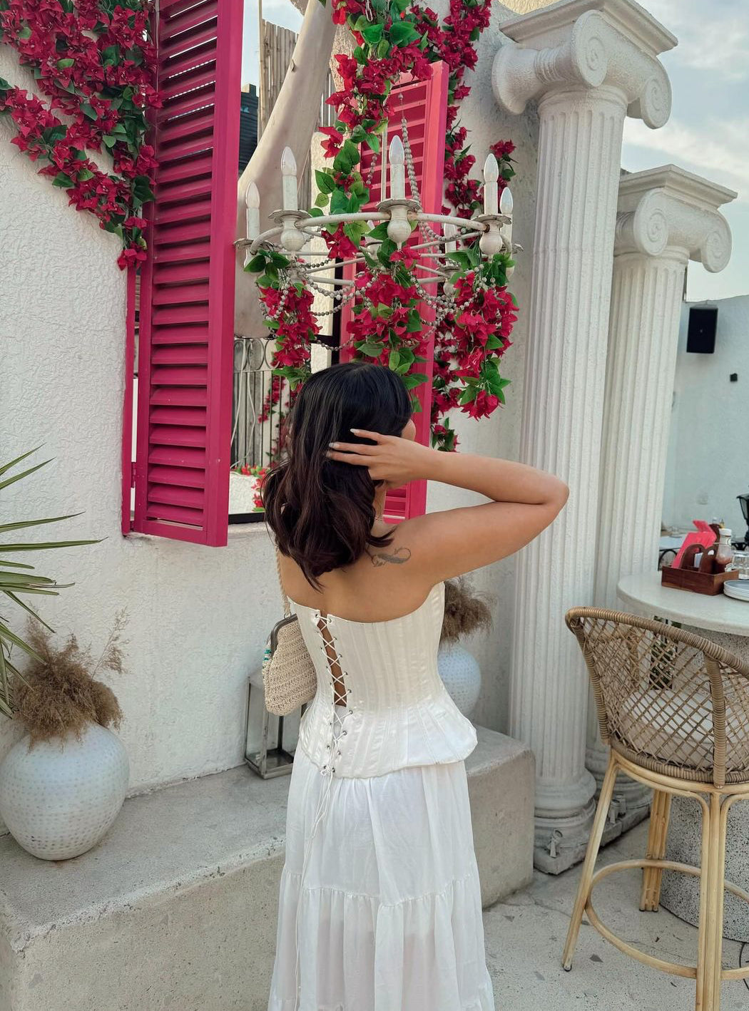 Serene Twilight White Corset with Flowy Net Skirt for Evening Wear