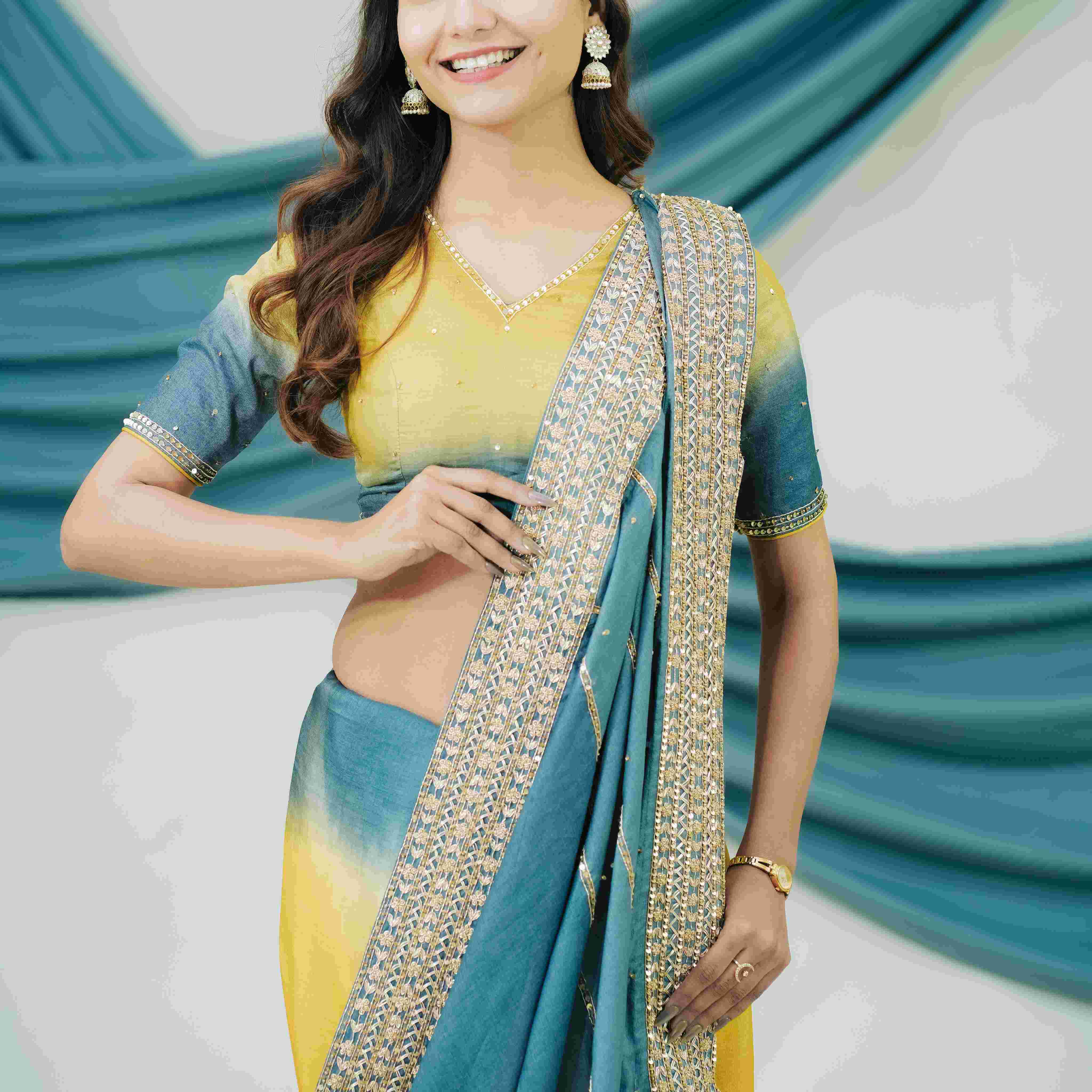 Pure Tussar Silk Saree with Handcrafted Dabka Embroidery