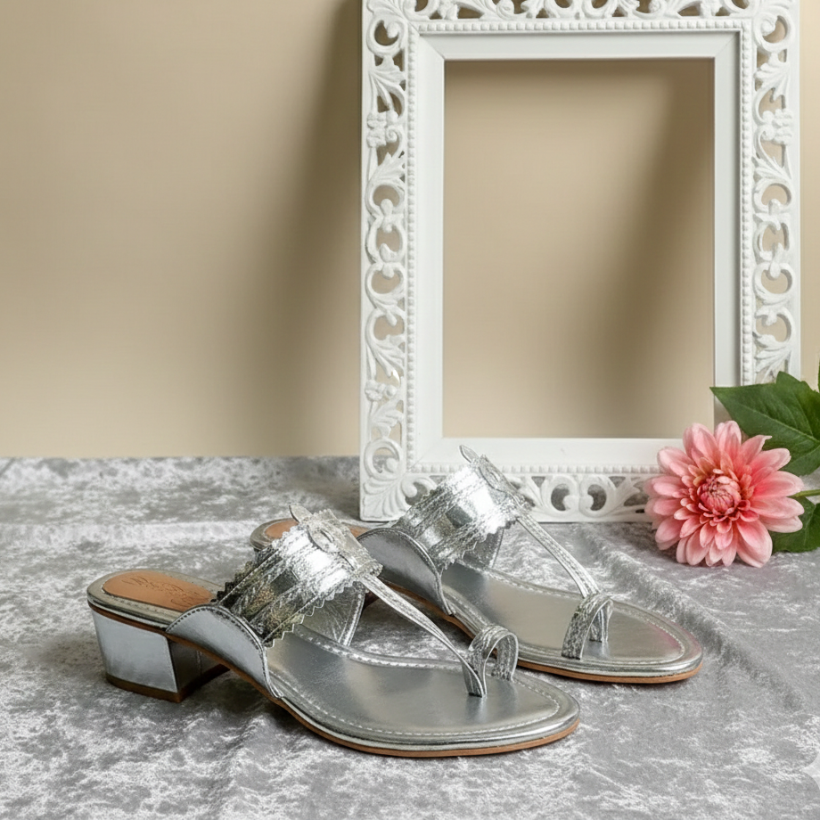 Silver Kolapuri Block Heels