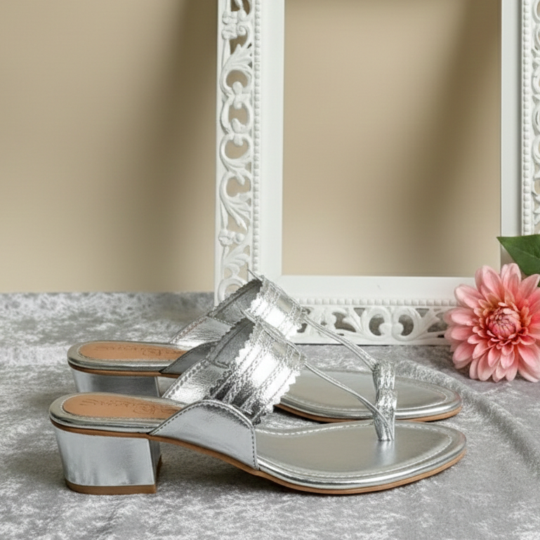 Silver Kolapuri Block Heels