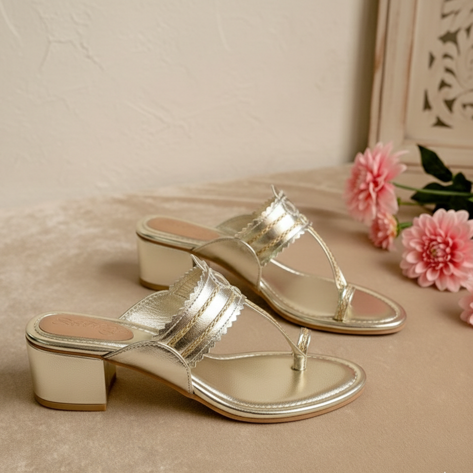 Gold Kolapuri Block Heels