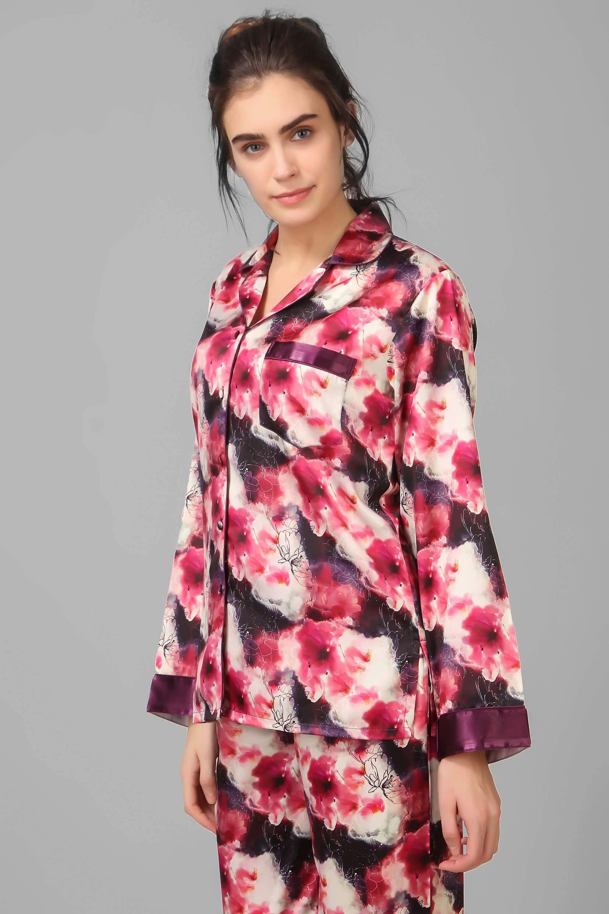 Floral print Dusk pyjama suit for stylish comfort and sleepwear.