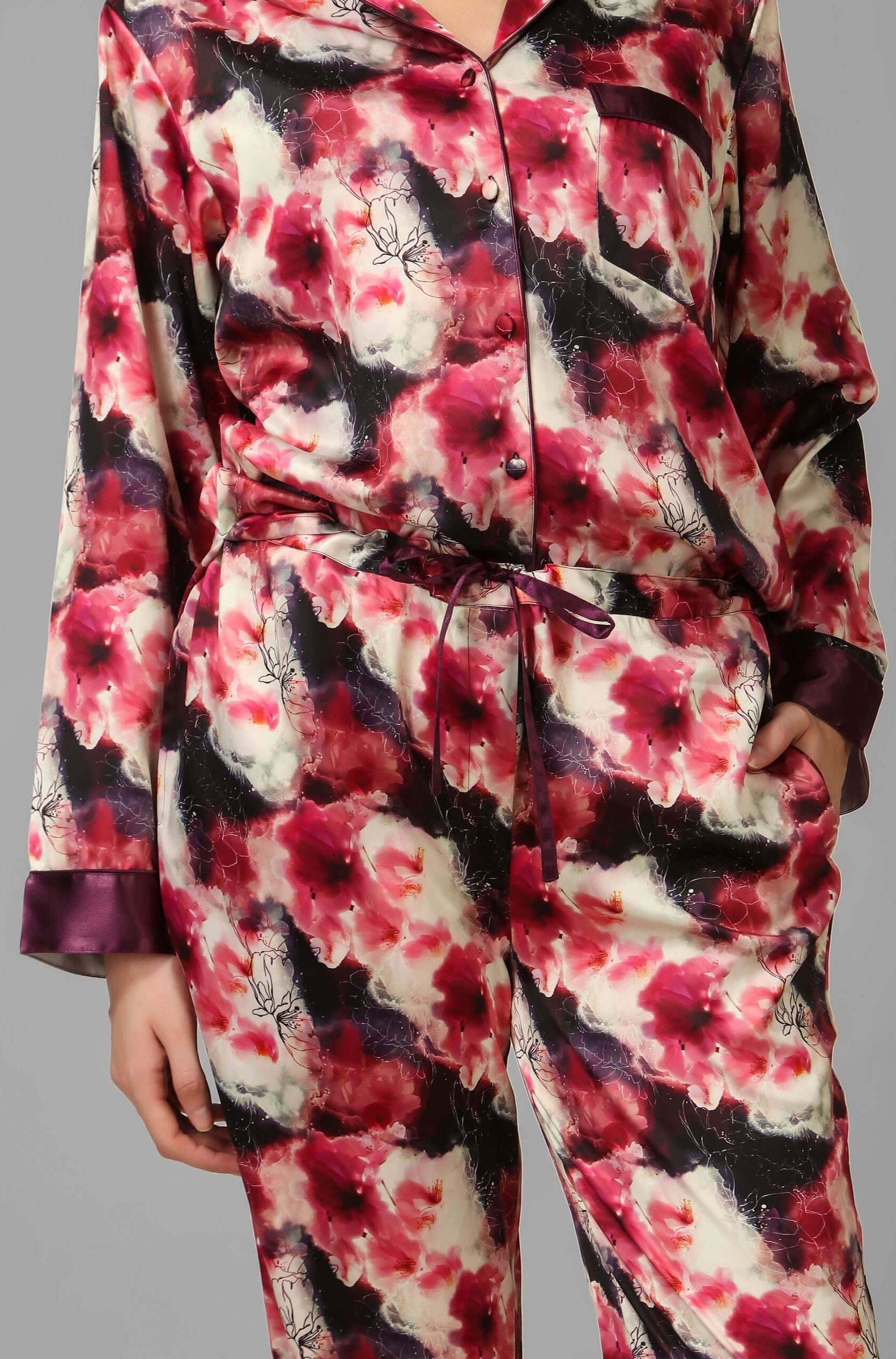 Floral print Dusk pyjama suit for comfortable lounging and sleepwear.