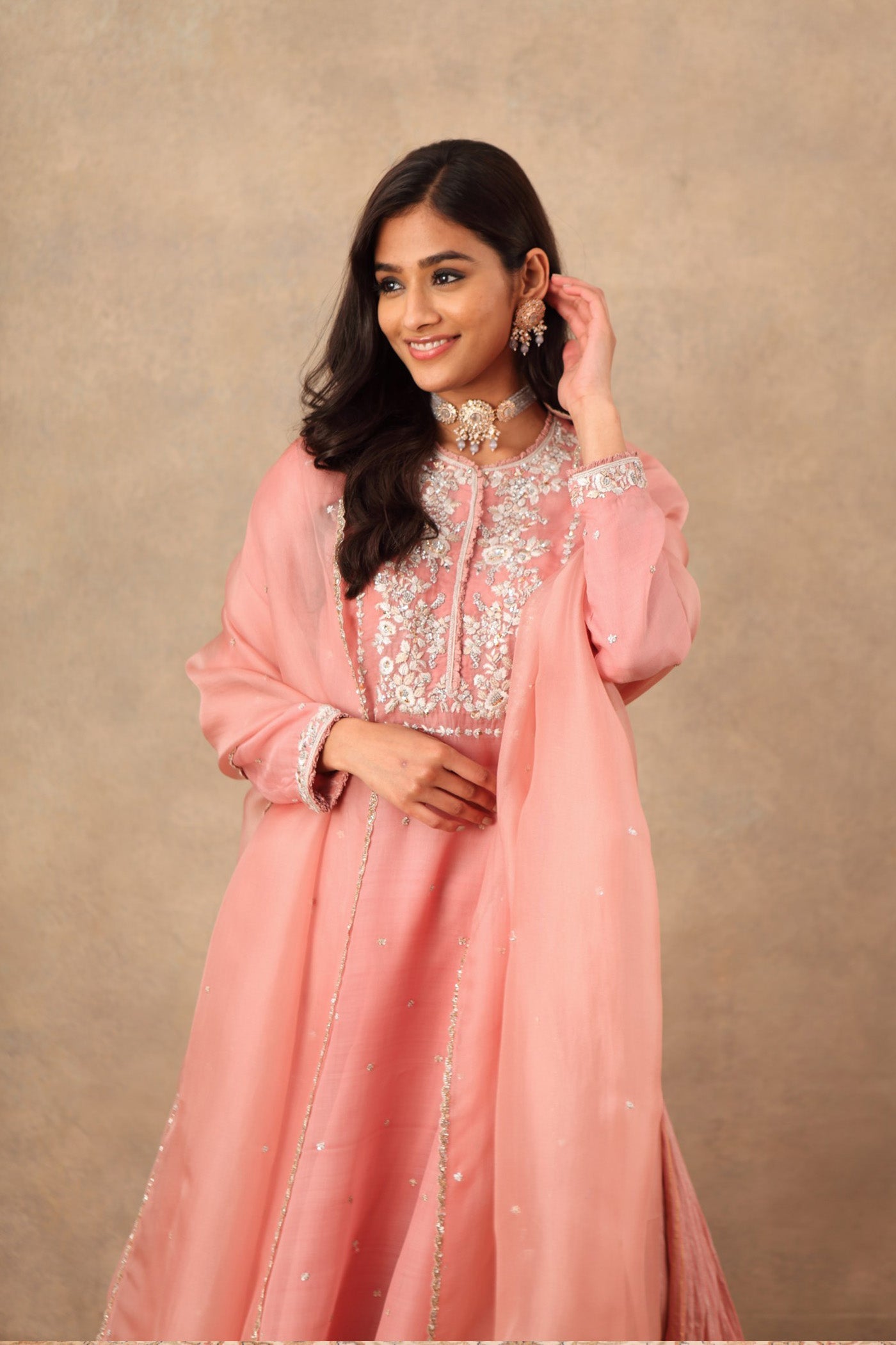 Hand Embroidered Nectar Pink Pure Katan Silk Kurta Sharara Set