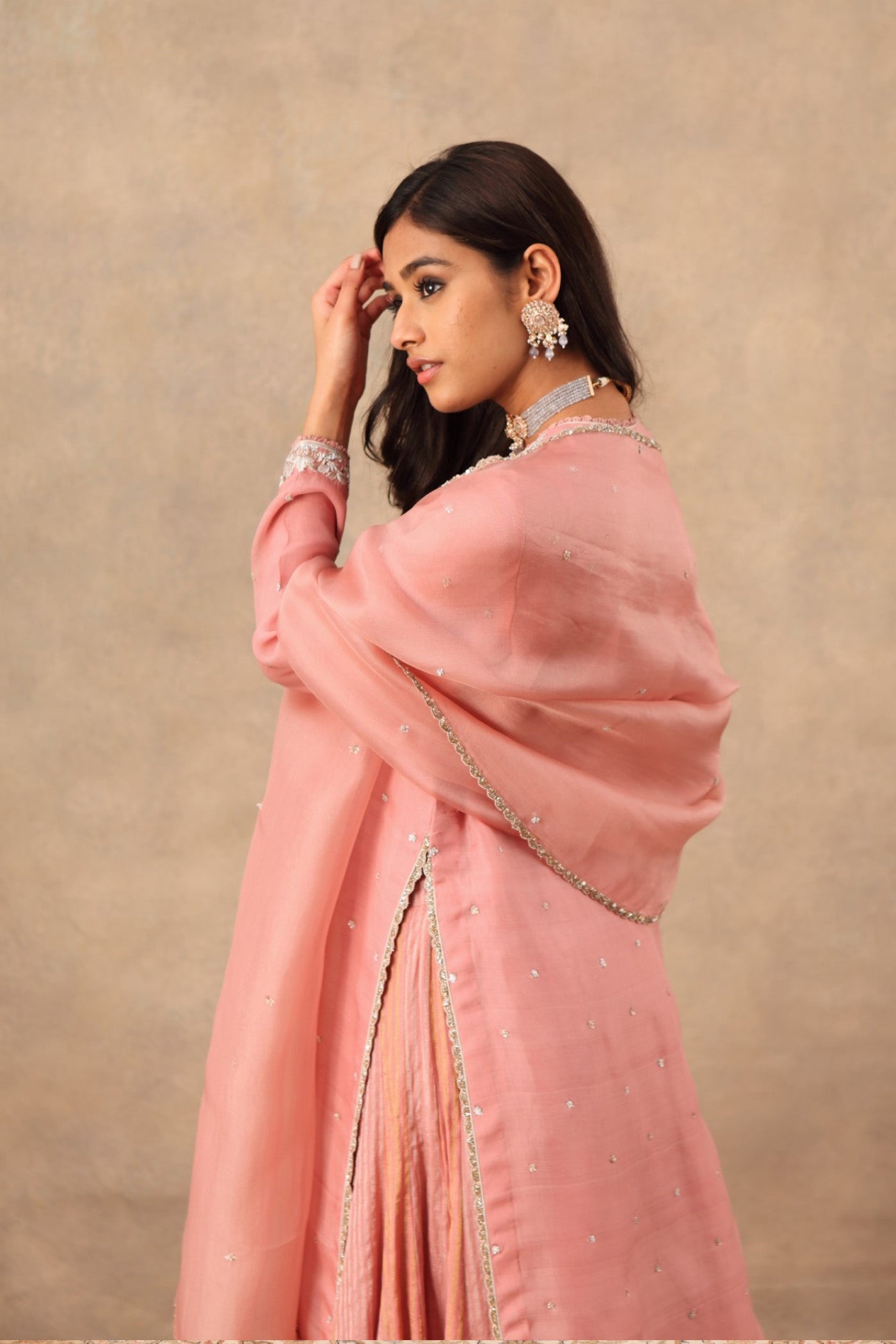 Hand Embroidered Nectar Pink Pure Katan Silk Kurta Sharara Set