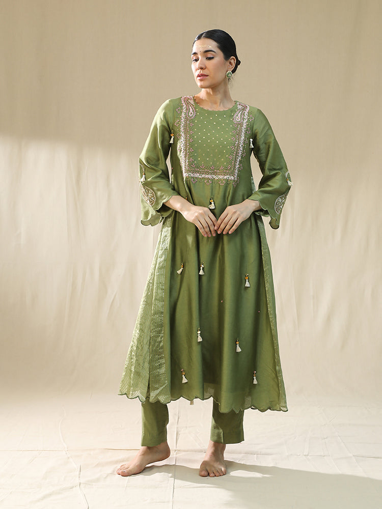 Pista green A line suit set