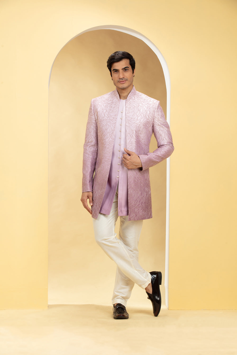 Ombré Mauve Indo Western Kurta Jacket Set Set - Auraya Fashion - Riyaasat Men - #tag1# - #tag2# - #tag3# - #tag3#