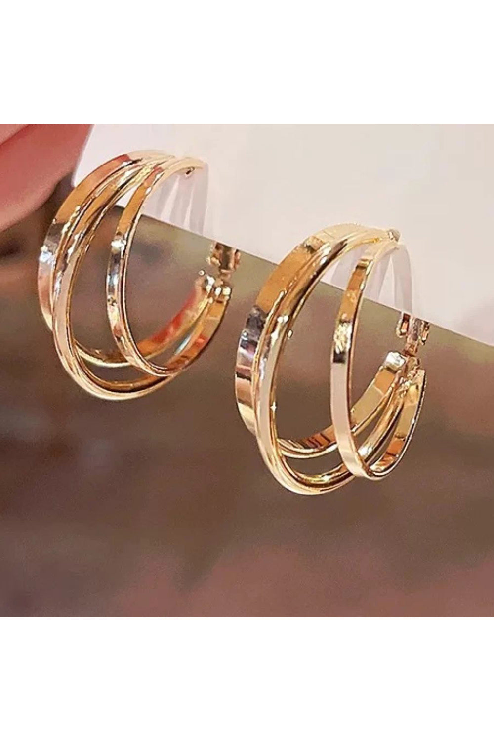 Gold Plated Triple Layer Contemporary Hoop Earrings - Auraya Fashion - Putstyle - #tag1# - #tag2# - #tag3# - #tag3#