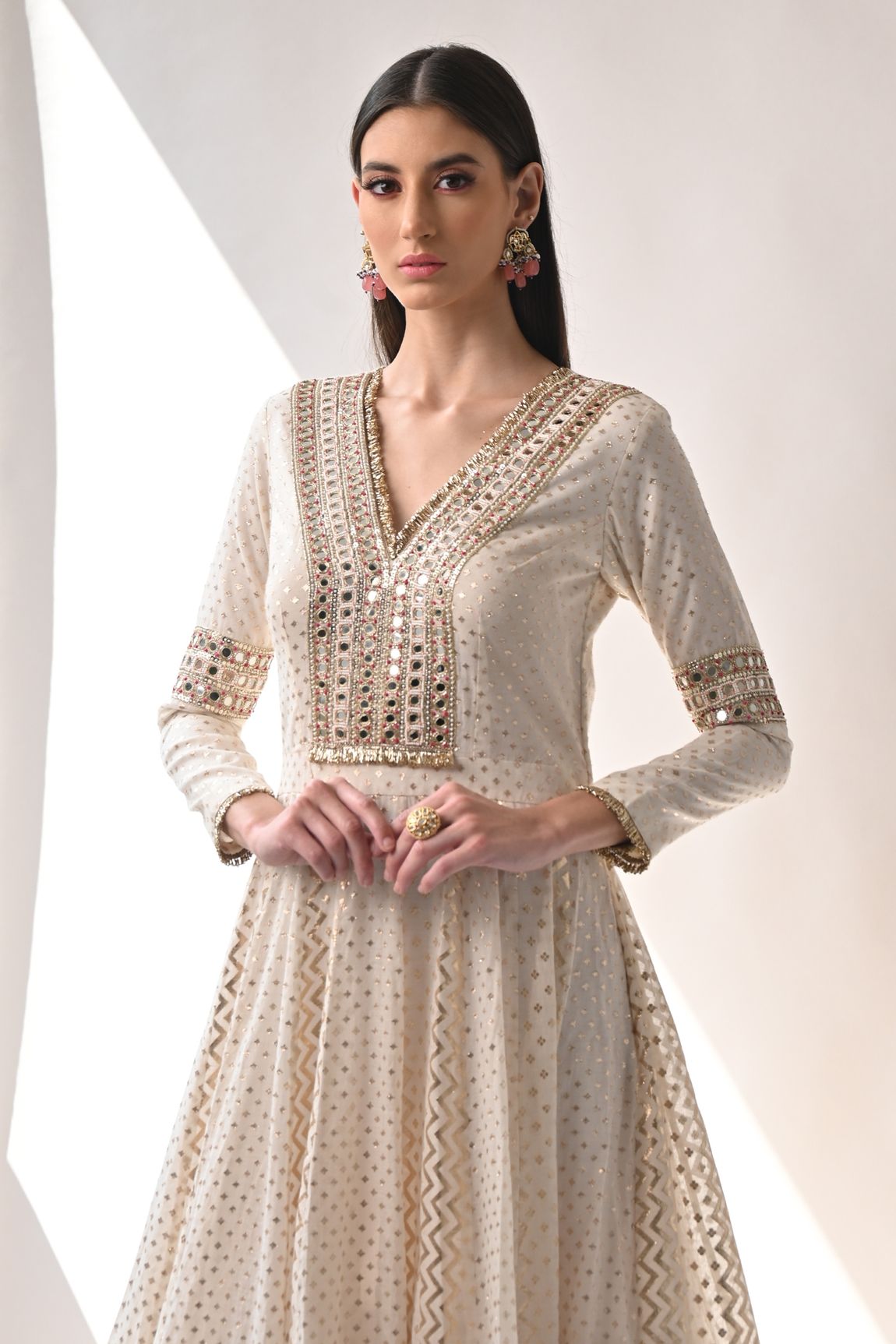 Ivory Chanderi Silk Anarkali Set