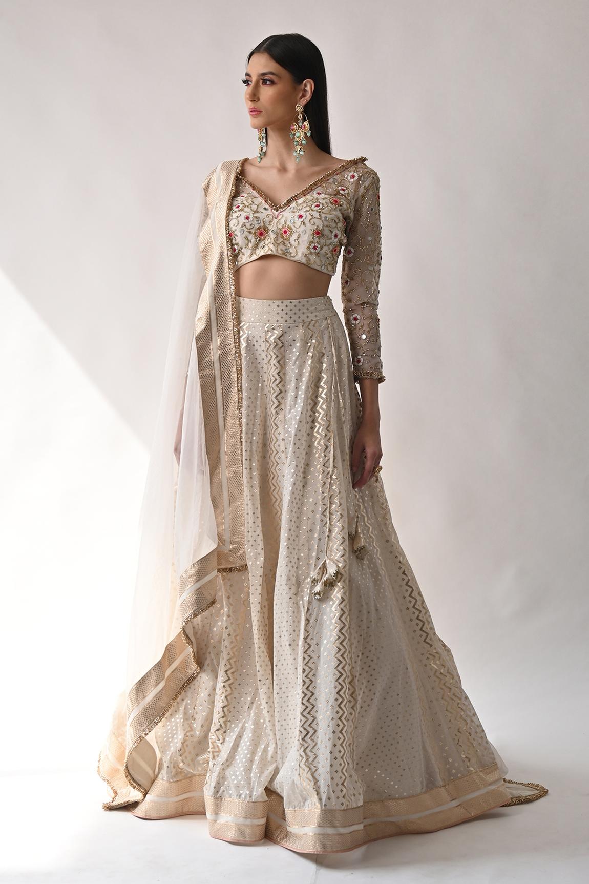 Ivory Chanderi Silk Lehenga Set