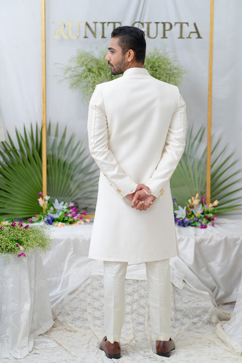 Amir Ivory Embroidered Sherwani Set - Auraya Fashion -  - #tag1# - #tag2# - #tag3# - #tag3#