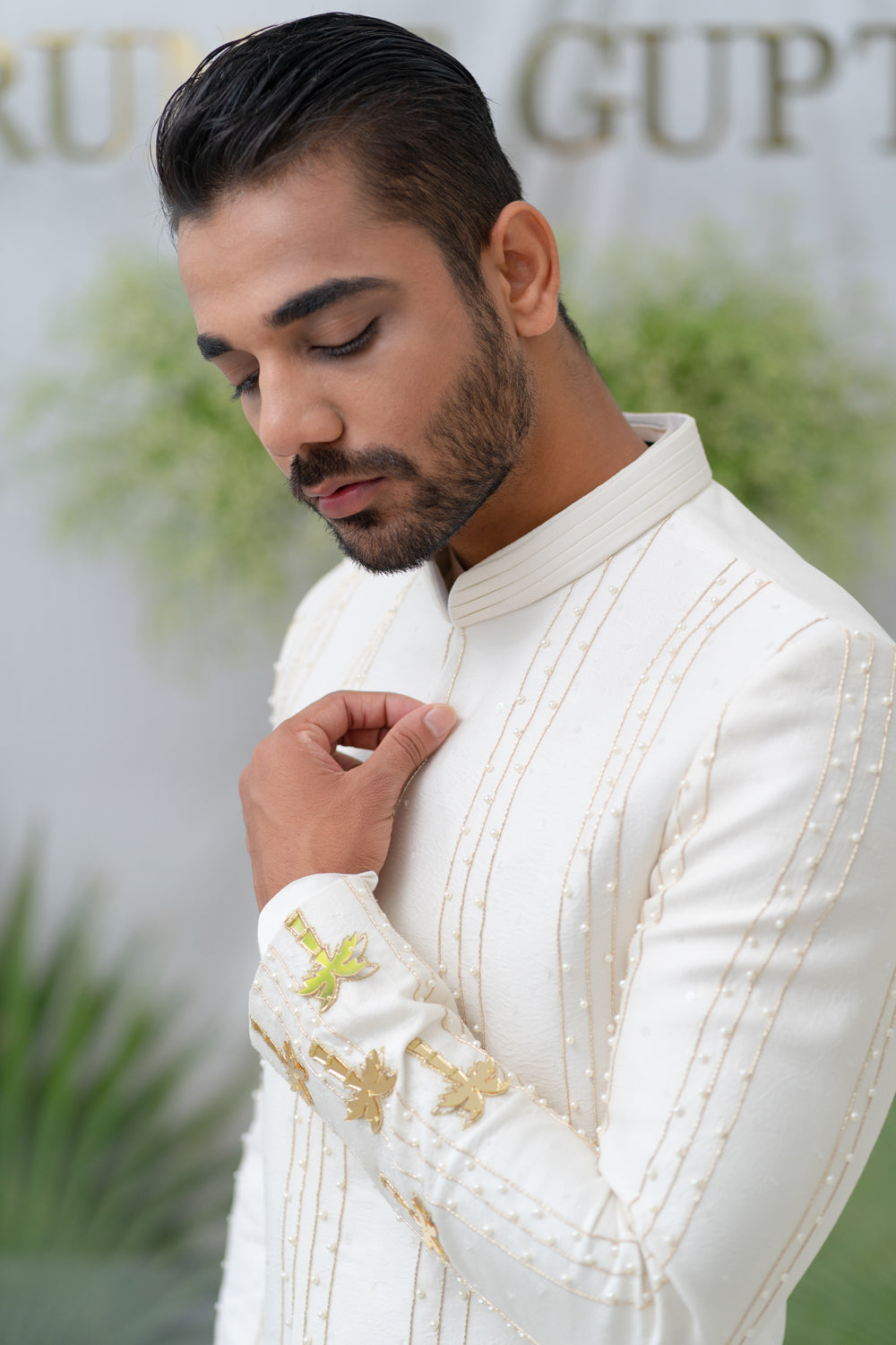 Amir Ivory Embroidered Sherwani Set - Auraya Fashion -  - #tag1# - #tag2# - #tag3# - #tag3#