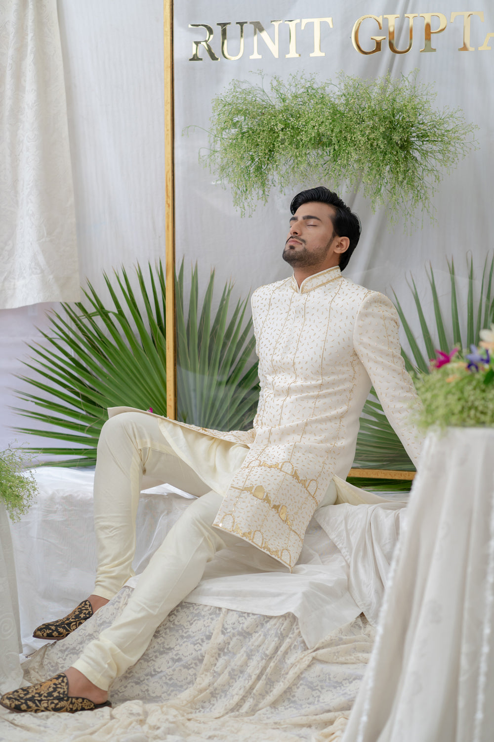 Amey Ivory Embroidered Sherwani Set - Auraya Fashion -  - #tag1# - #tag2# - #tag3# - #tag3#