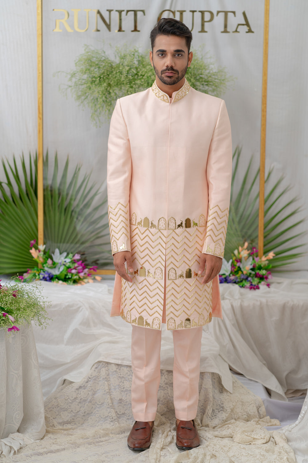 Zain Pink Embroidered Sherwani Set