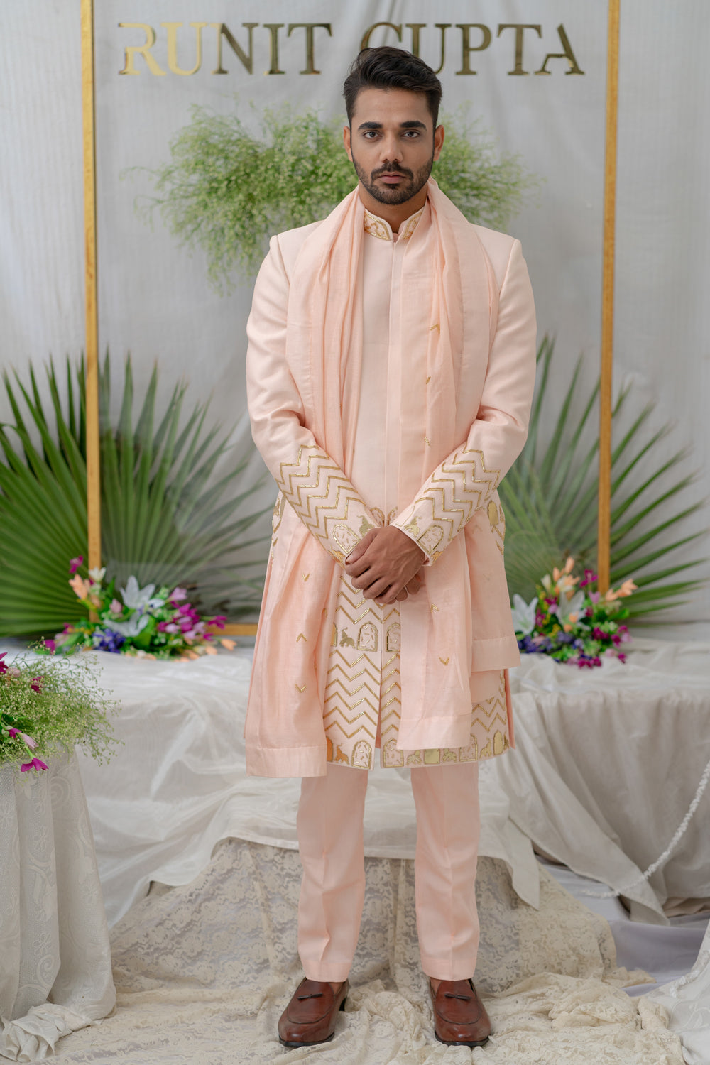 Zain Pink Embroidered Sherwani Set