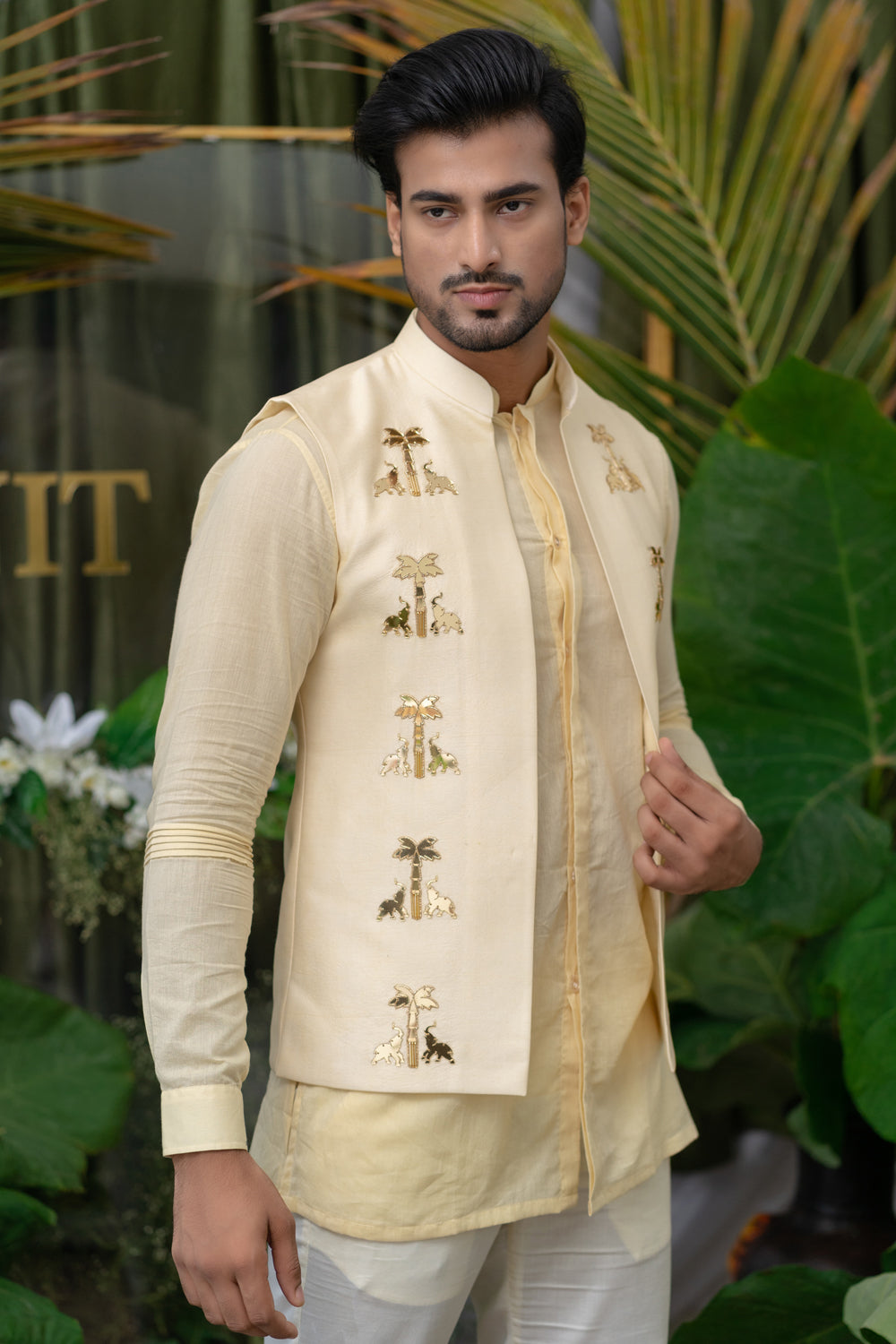 Cream Pleat Sleeve Kurta Set - Auraya Fashion -  - #tag1# - #tag2# - #tag3# - #tag3#