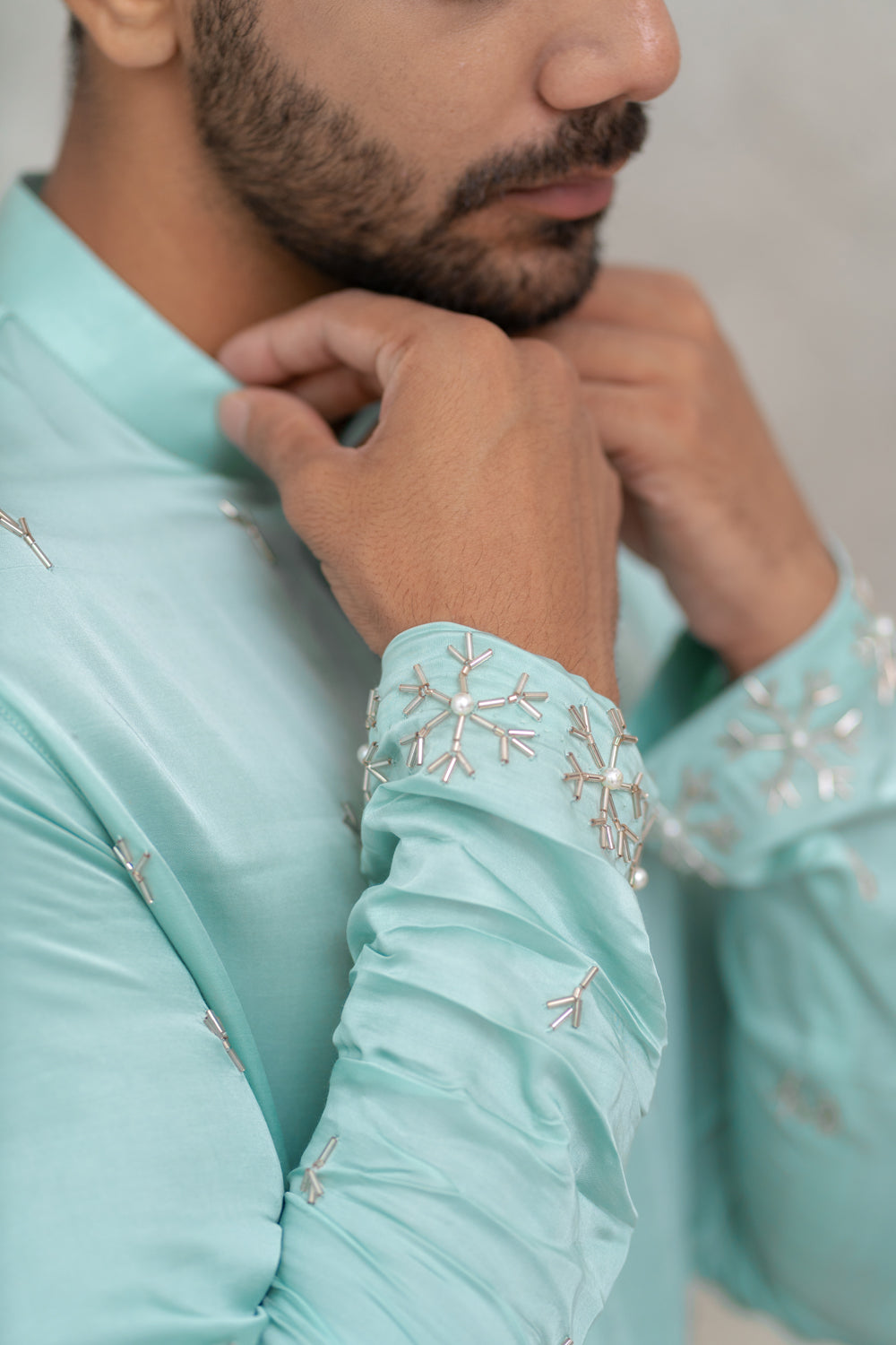 Powder Bluecutpipe Embroidered Kurta Set - Auraya Fashion -  - #tag1# - #tag2# - #tag3# - #tag3#