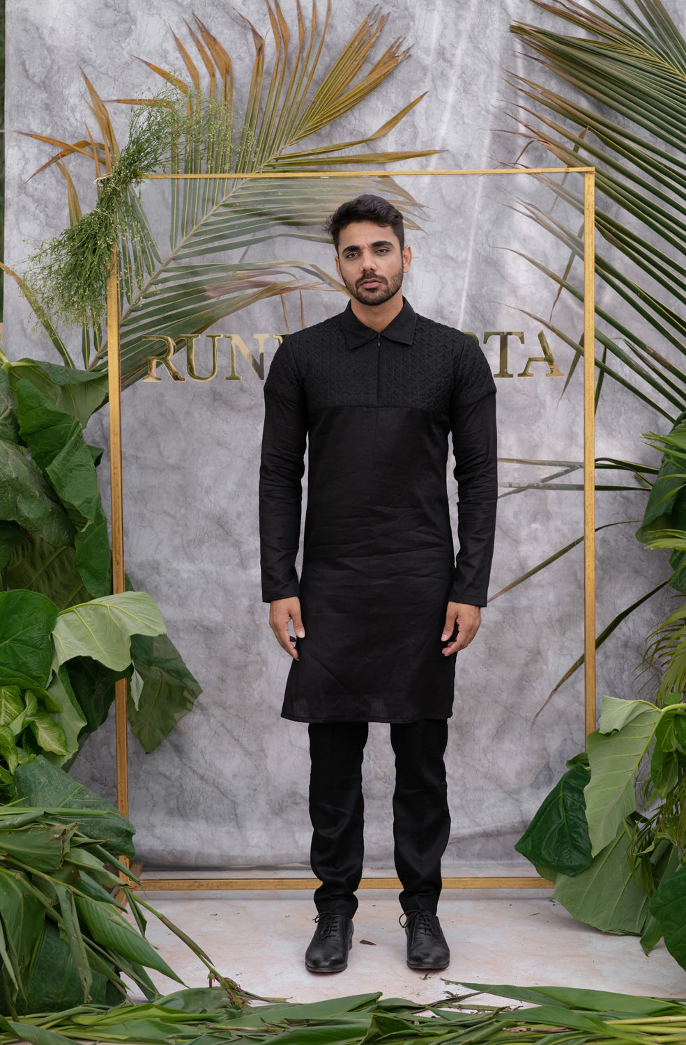 Black Quilted Kurta Set - Auraya Fashion - Runit Gupta - #tag1# - #tag2# - #tag3# - #tag3#