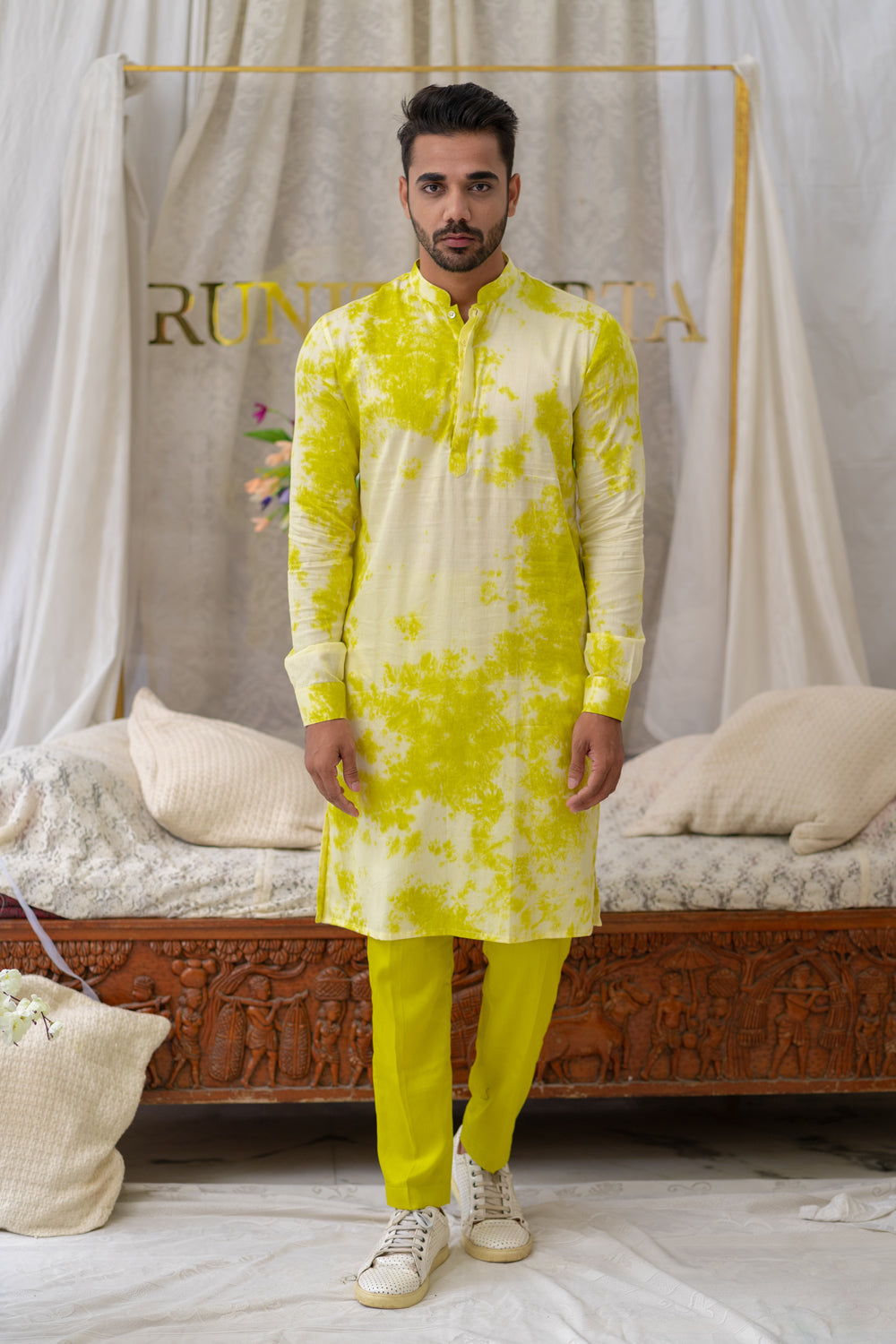 Tie And Dye Fresh Green Kurta Set - Auraya Fashion - Runit Gupta - #tag1# - #tag2# - #tag3# - #tag3#