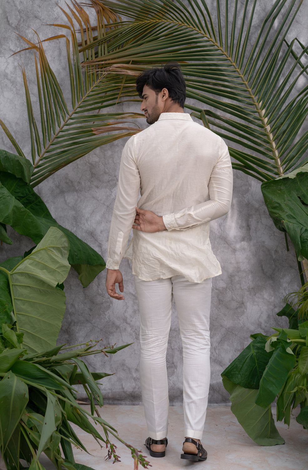 Ivory Crushed & Embroidered Shirt Kurta Set - Auraya Fashion -  - #tag1# - #tag2# - #tag3# - #tag3#