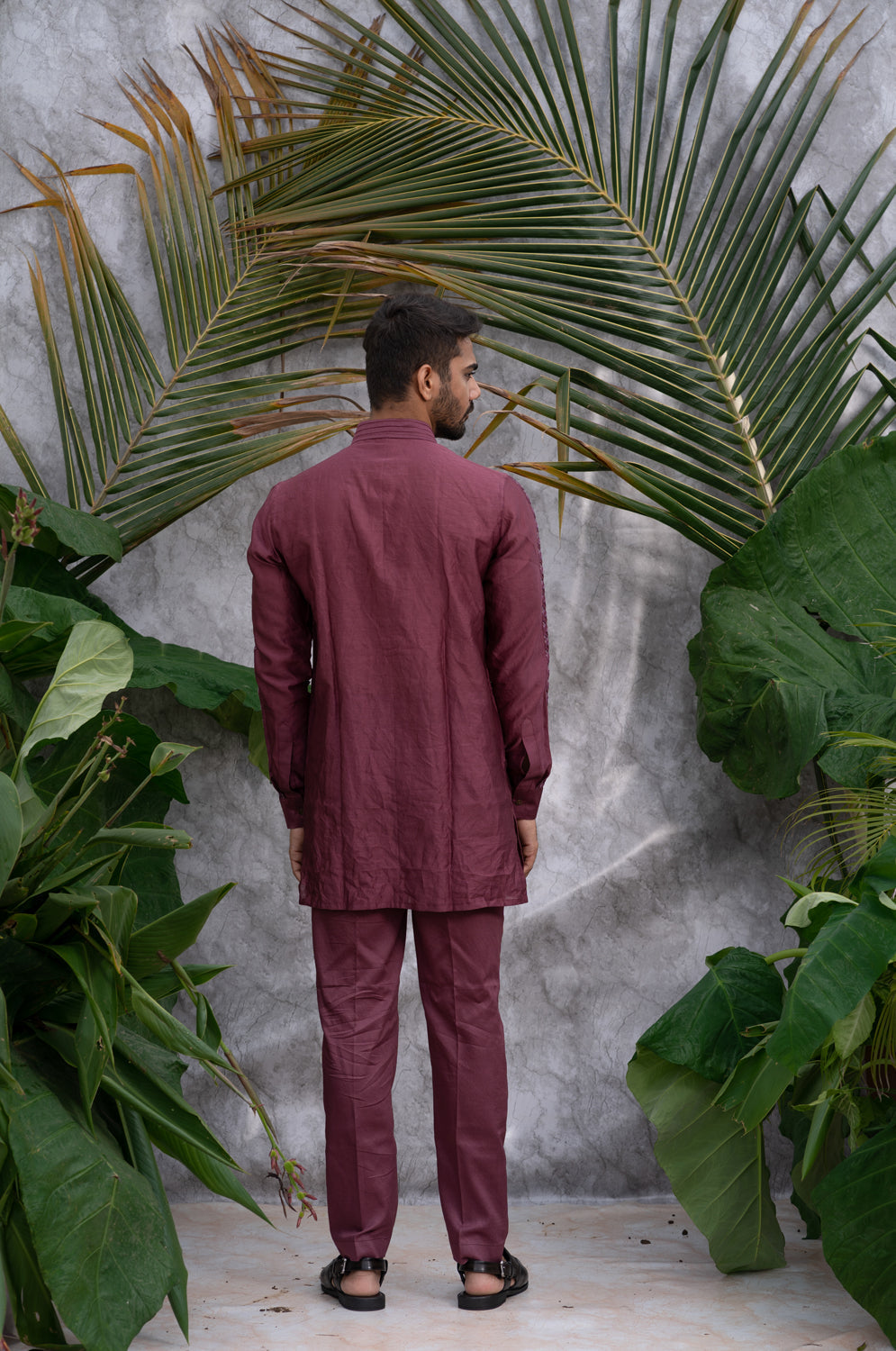 Wine Crushed & Embroidered Shirt Kurta Set