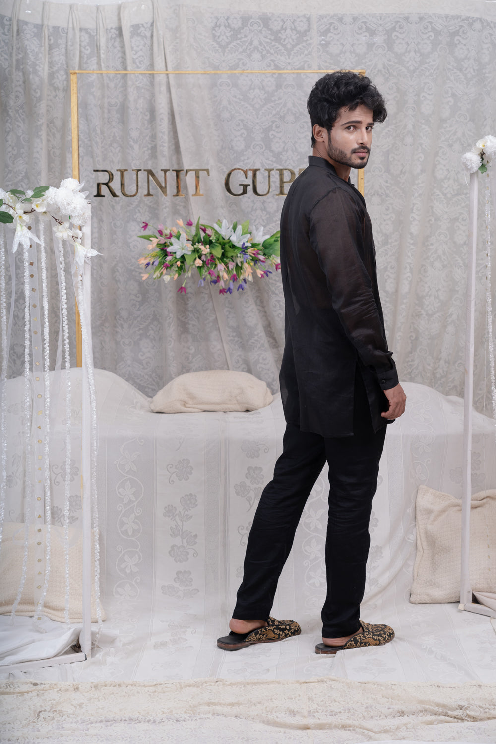 Black Pulled Threadshirt Kurta Set - Auraya Fashion -  - #tag1# - #tag2# - #tag3# - #tag3#