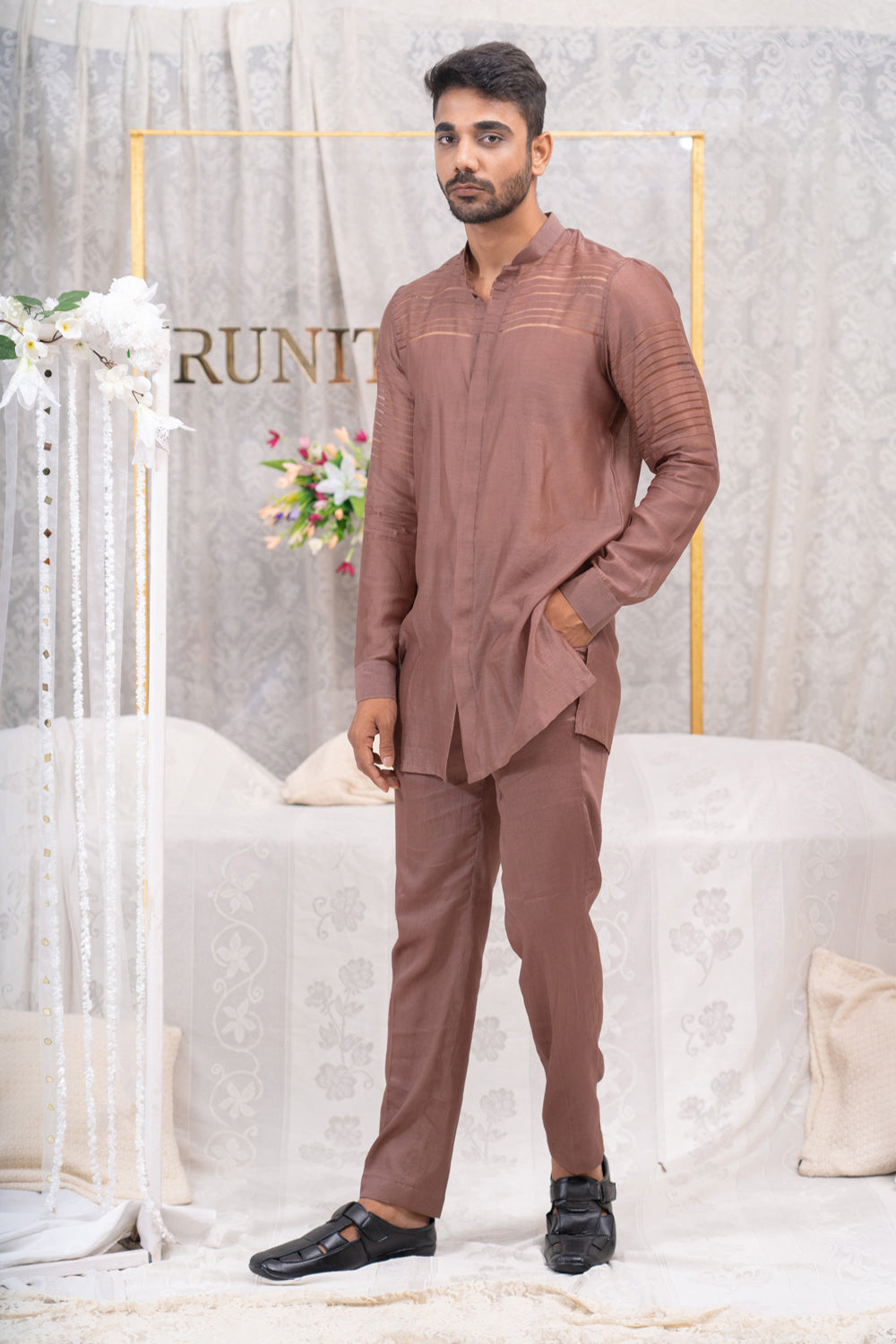 Dusty Onion Pulled Threadshirt Kurta Set - Auraya Fashion - Runit Gupta - #tag1# - #tag2# - #tag3# - #tag3#